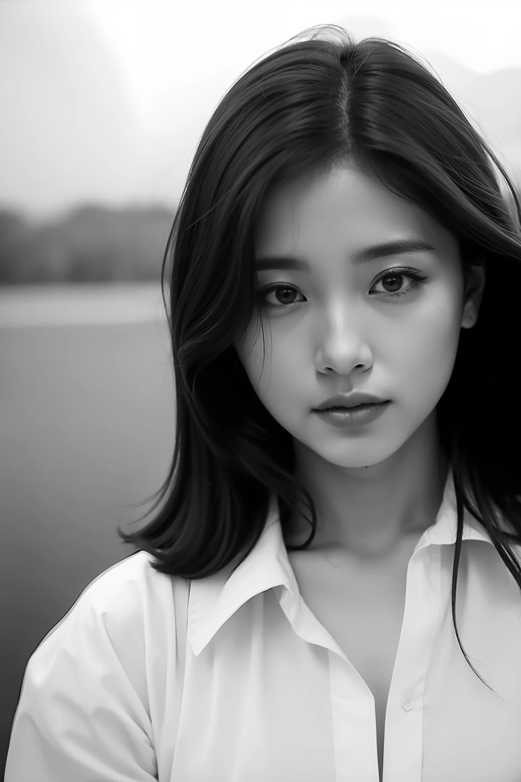 Photo of a Beautiful Korean kpop idol Woman, Summer, Lustful, filmgrain, Ilford HP5, 80mm