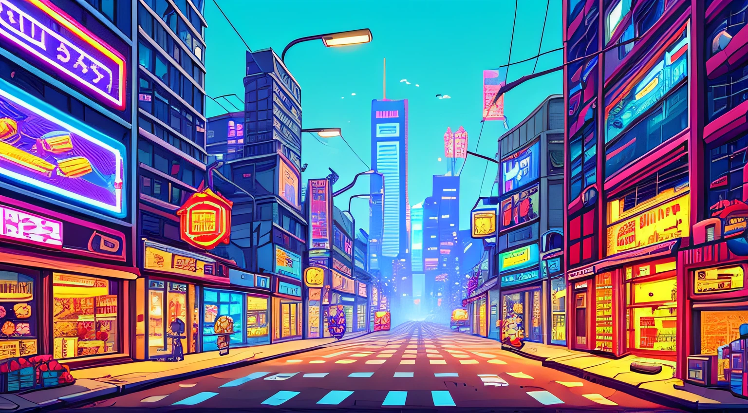 cyberpunk street, side view, 2D game style, pixel art style, cool vendors, roads and cars,