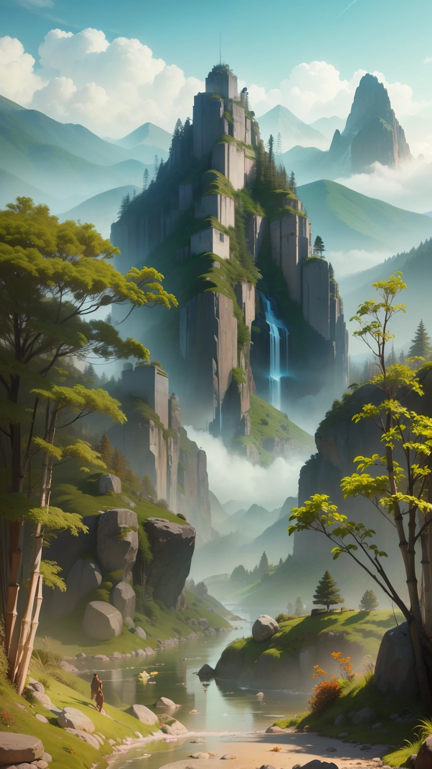 8K,high-definition,pphotorealistic,photorealestic,(((巨作))), ((Best quality)),high-definition8k,fantasy, High saturation, High definition,creating a sense of mystique and enchantment, art stations, Digital illustration, intricate complexity, trends, Pastel colors, oil paiting, Bokeh, Depth of field, hdr, full bloom, color difference ,Photorealistic,Extremely detailed, trending on artstationh, trend in cg society, intricate complexity, High detail, Dramatic, art by midjourney, Deep mountains, bamboo forests, glimmers of sunshine, rugged paths, Stones, Red vibe,autumnal,maple leaves,crepuscular,early evening,sun setting --auto