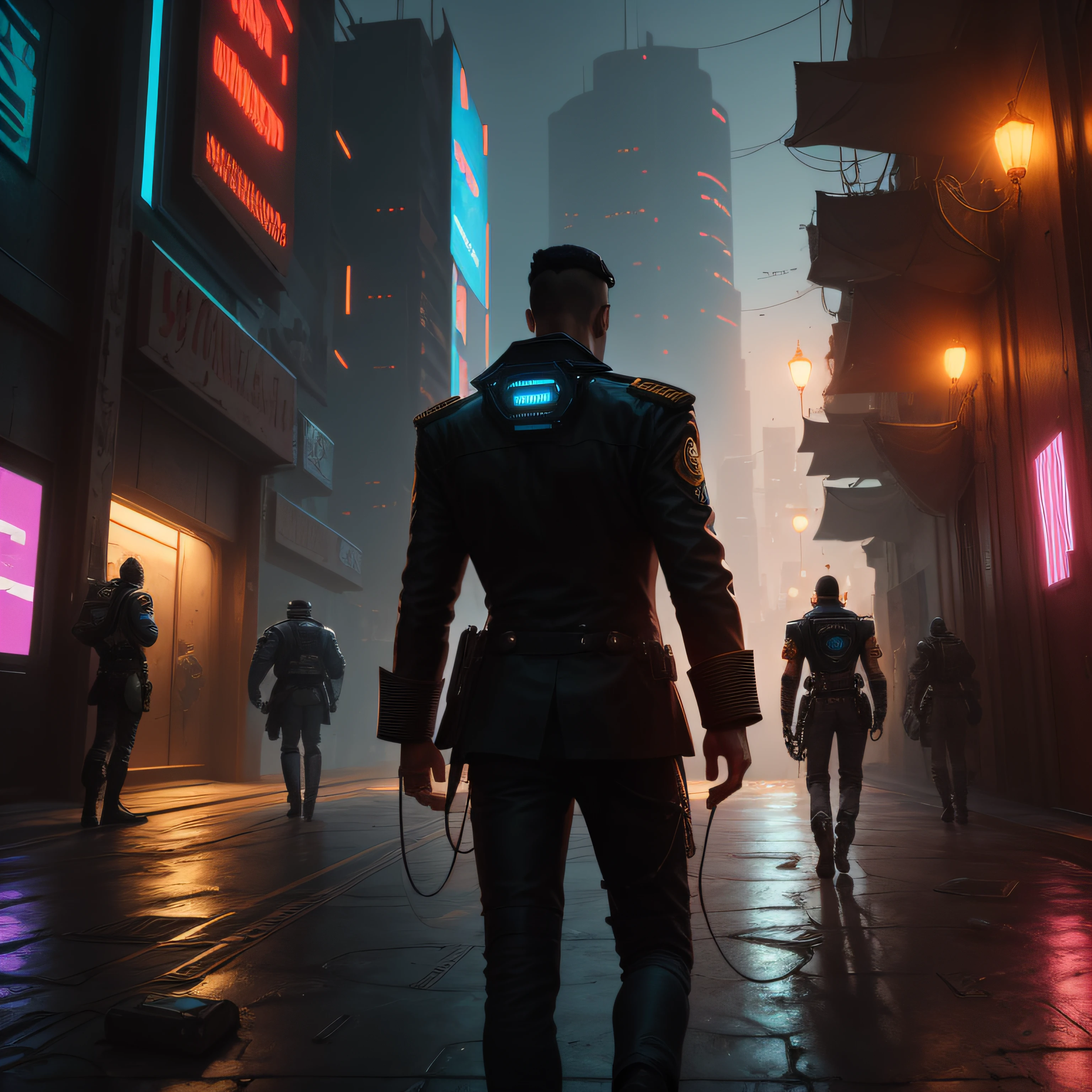 Conclusion of the first chapter: Close the chapter with Captain Naza managing to convince Bruno to join the Homelandless, showing your change of perspective and understanding of the true purpose of the group. Desenhe-os lado a lado, ready to face the challenges that lie ahead. CYBERPUNK, DEATH --auto