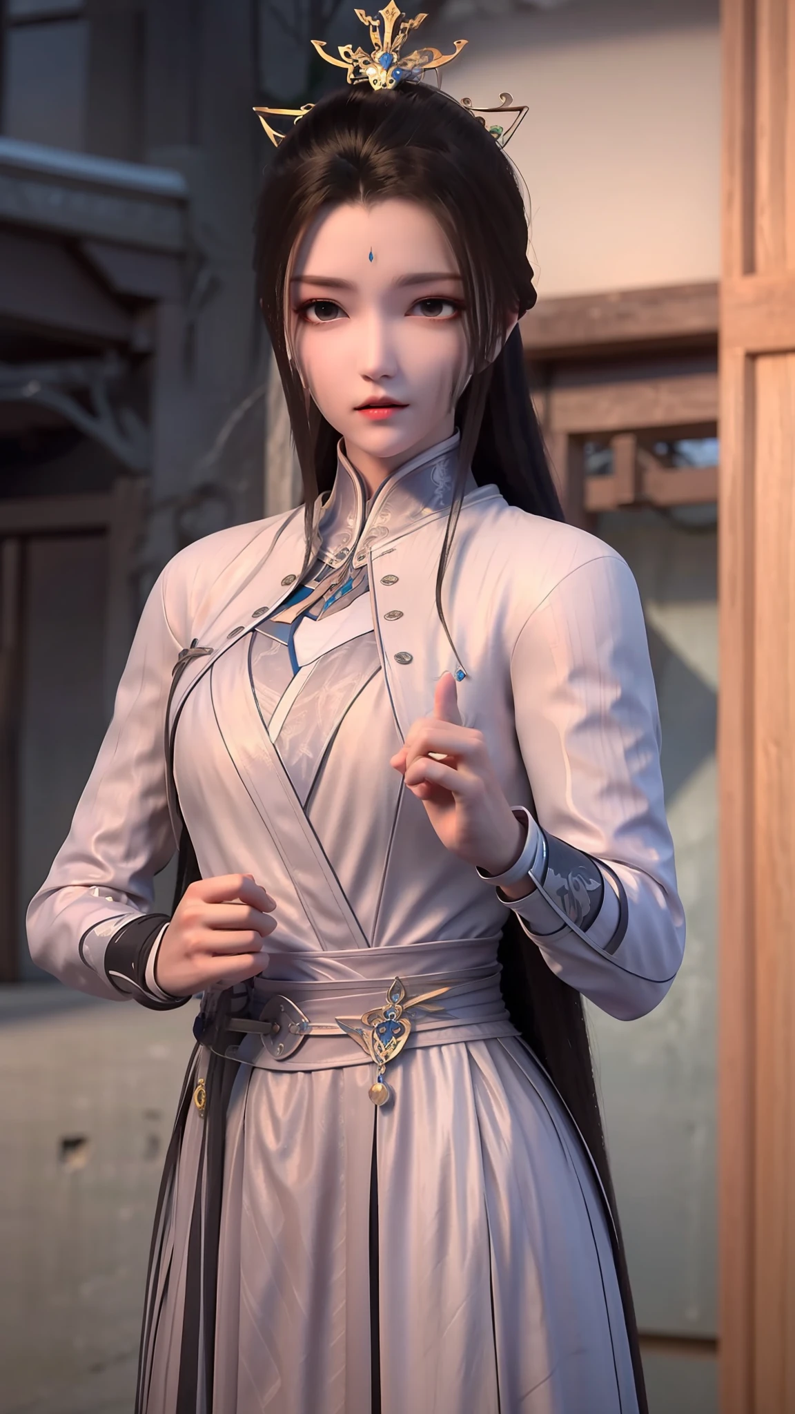 masterpiece,best quality,1girl, brown eyes, black_hair, chinese clothes,red dress,crown,jewelry,hair ornament,looking_at_viewer, cowboy shot,