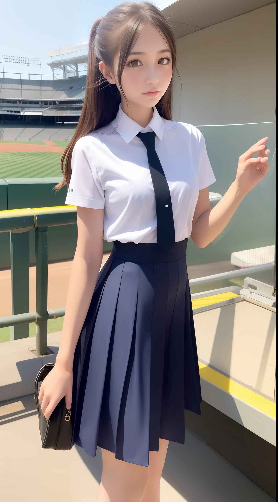 1girls、seethru school uniform、A masterpice、beste-Quality、extremly detailed、Japanese high school many student、highschool uniform、s summer clothes、Baseball Stadium Stands、