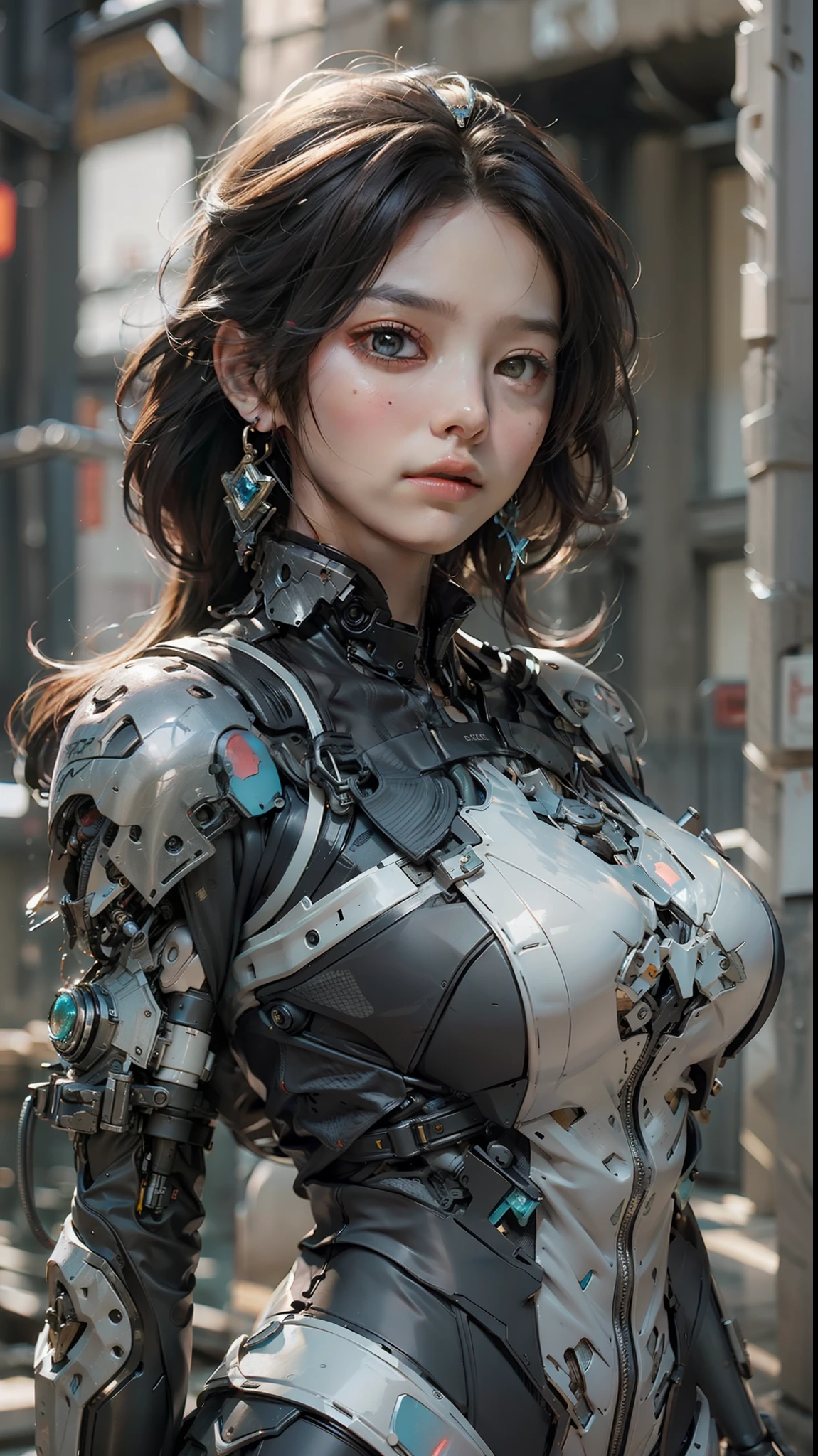 ((nmasterpiece)), ((最佳质量)), (ultra -detailed), ((The high-contrast)), (high saturated), (beautiful details eyes), ((Extremely refined and beautiful)), (pretty hand), ((The Perfect Hand)), summer, plein-air,Ruined city,Giant Breast Girl, Medium hair, bronde hair, asymmetricalbangs, Beautiful detailed glass hair, blue eyed, Cleavage small breasts, machinery suit, ((Glow body)), (Very shiny body), Transparent parts, jewelries, decorations, gorgeou, posh, Fabulous, Lighting scattered throughout the body, illumination shines, Robots, Robots, Robots, high leotard, make realistic, Three-dimensional feeling, Mecha musume, mechanicalparts, Super robot joints, fully armoured, head piece