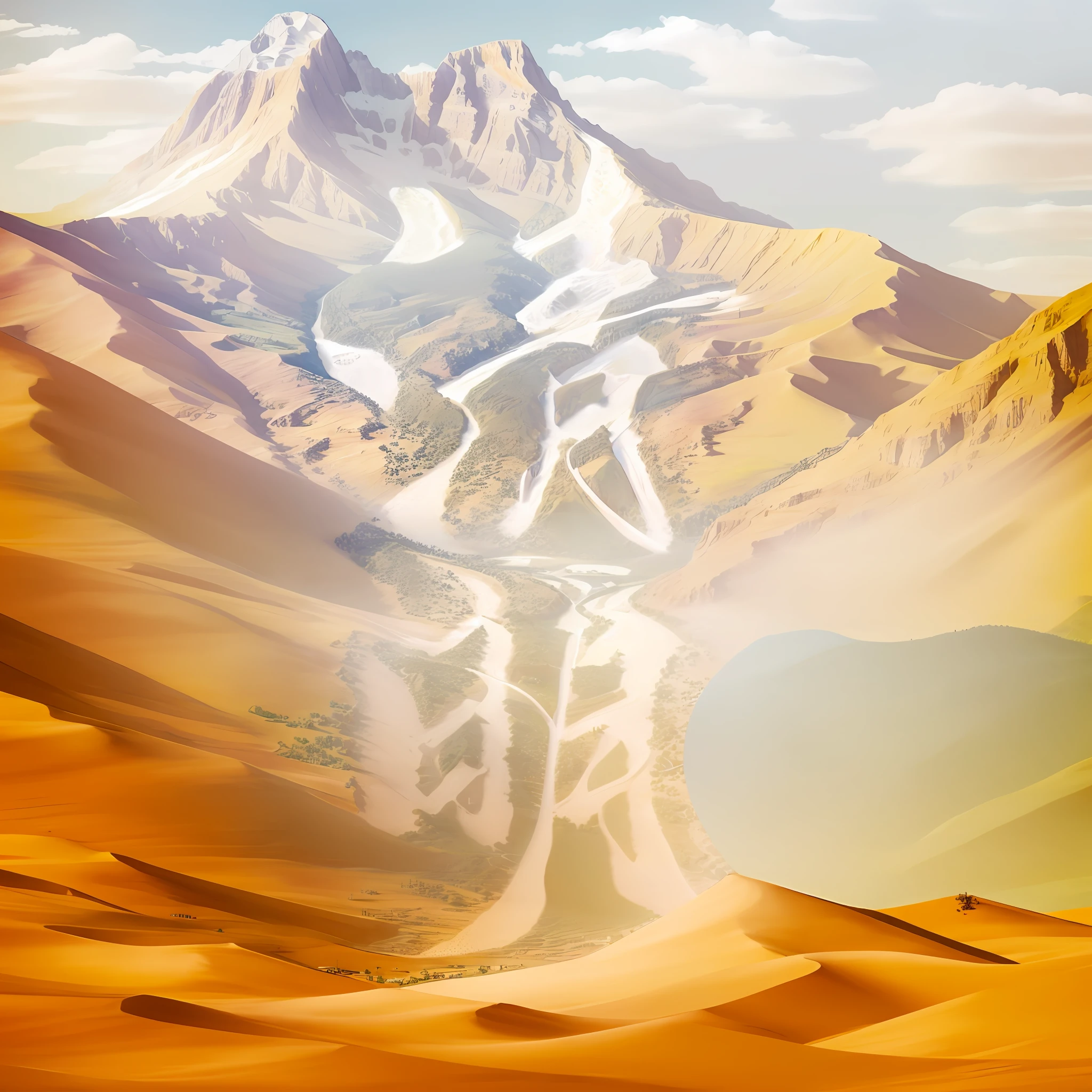 arafed view of a valley with a river and a mountain in the background, author：Yu Zheding, Floating mountains, Overlay Chinese text, water art photoshop, photoshop water art, Mountains and rivers are used to form words