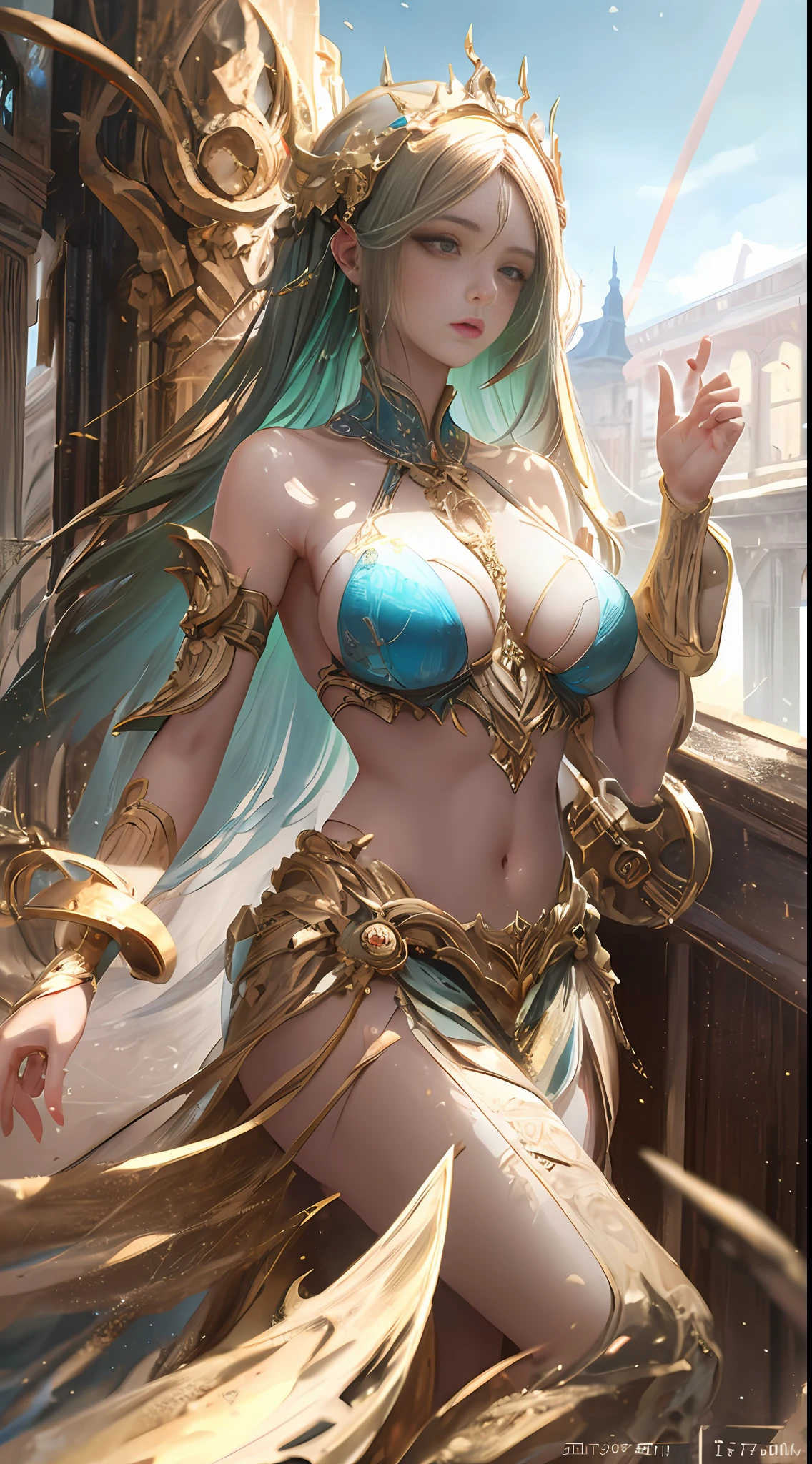 1girl huge large breasts,goddesses，Vi delicate and beautiful face,long golden hair，flowy，full breast，Convex buttocks，Transparent tulle，perfectly proportioned, Detailed clothing details,Temple，wonderland，Cinematic lighting, filmgrain, Fujicolor, light and darkcontrast, 8K, 巨作, Textured skin, Super detail, High detail, High quality, high resolucion,