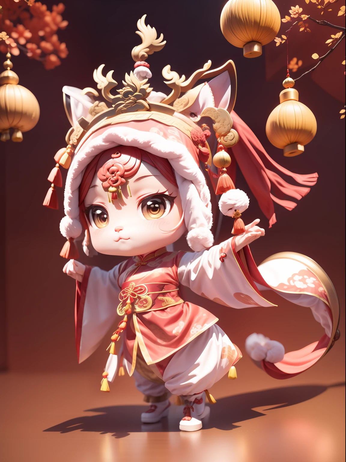 Cute animals dressed in traditional Ming dynasty Chinese silk costumes, movie lights, zodiac signs, Chinese style, clean white background, quality colors, full body 3D models, ancient Chinese cultural elements, action, fashion blind box toys. (fill body: 1.2), chibi ,-- style performance --AR 3:4 --style performance --upbeta --niji 5