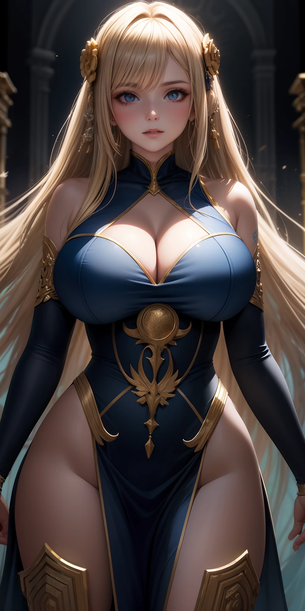 1girl huge large breasts,goddesses，Vi delicate and beautiful face,long golden hair，flowy，full breast，Convex buttocks，Transparent tulle，perfectly proportioned, Detailed clothing details,Temple，wonderland，Cinematic lighting, filmgrain, Fujicolor, light and darkcontrast, 8K, 巨作, Textured skin, Super detail, High detail, High quality, high resolucion,