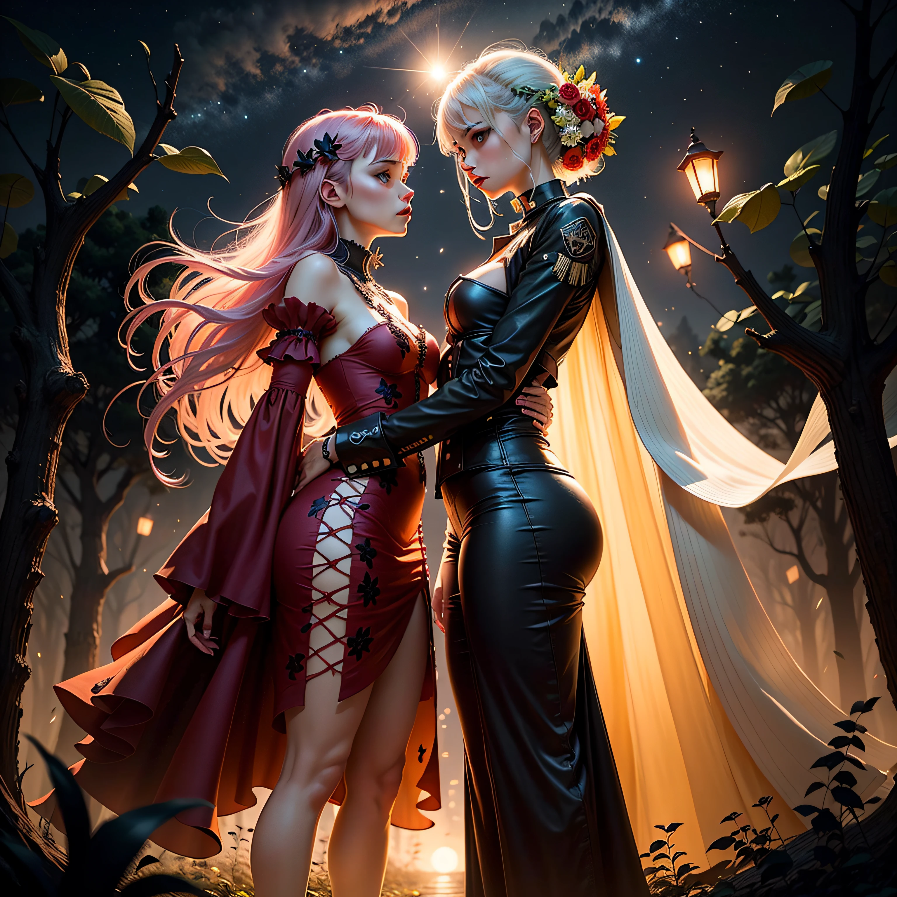 Fashion Forest | by Subterfugitive ::0 Background | An overgrown vast and infinite haunted red goth steampunk flowerpunk forest with red bioluminescent fireflies, under moonlight, moonbeams, bioluminescent red fruit on trees, fashion runway ::4 hypermaximalism, hyperdetailed, bioluminescent flowerpunk bloomcore, luminescent red flowers, red leaves, lenses, gauges, knobs, servos, red satin, filaments, conduits, copper, 5 Surroundings | A celestial murmuration of bioluminescent celestial objects, camera flashes, lenses, spotlights, glamour ::3 Effects | celestialpunk bokeh full body view Parameters | photorealistic fine art portrait, tilt-shift, photorealism, digital fashion photography ::3 arts and crafts, symmetry --auto