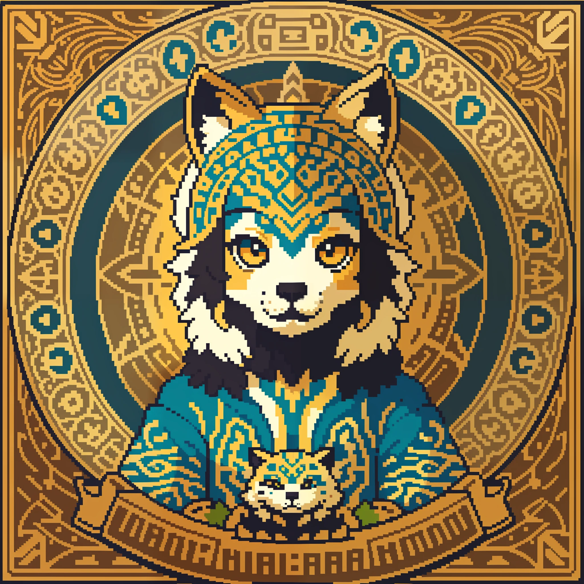 top quality, best quality, logo mark, stamp, Geometric pattern, vector-art, High-quality illustrations by Alfons Mucha, masterpiece(kemono, furry anthro)flower, pixel art,