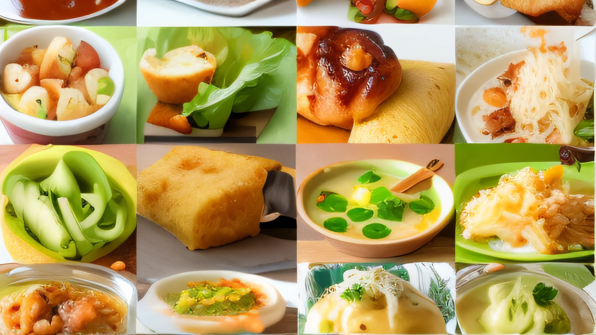 a close up of a collage of different foods and dishes,