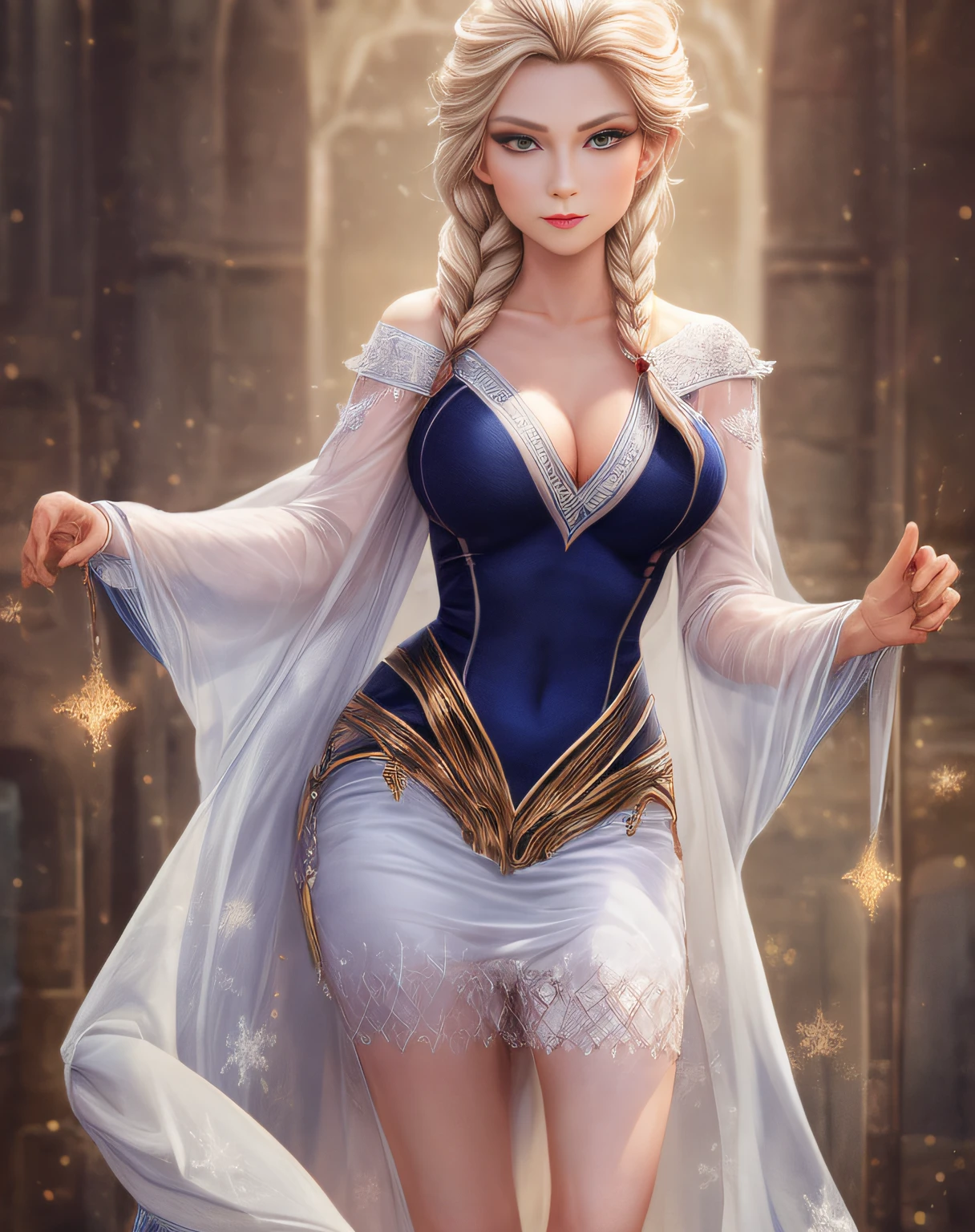 (best quality, masterpiece), Digital art women breast view 👀, imagine v1, 9:16 rotate, 8K UHD, cute beautiful Elsa frozen, Frozen transparent dressed, a large open shirt in the abdomen and chest, showing through clothing, short dress princess, Short sexy skirt, beautiful sexy hard breast, transparent skirt and cloak, sexy Elsa, Elsa Disney princess, beautiful Elsa, half open chest dress, beautiful art,