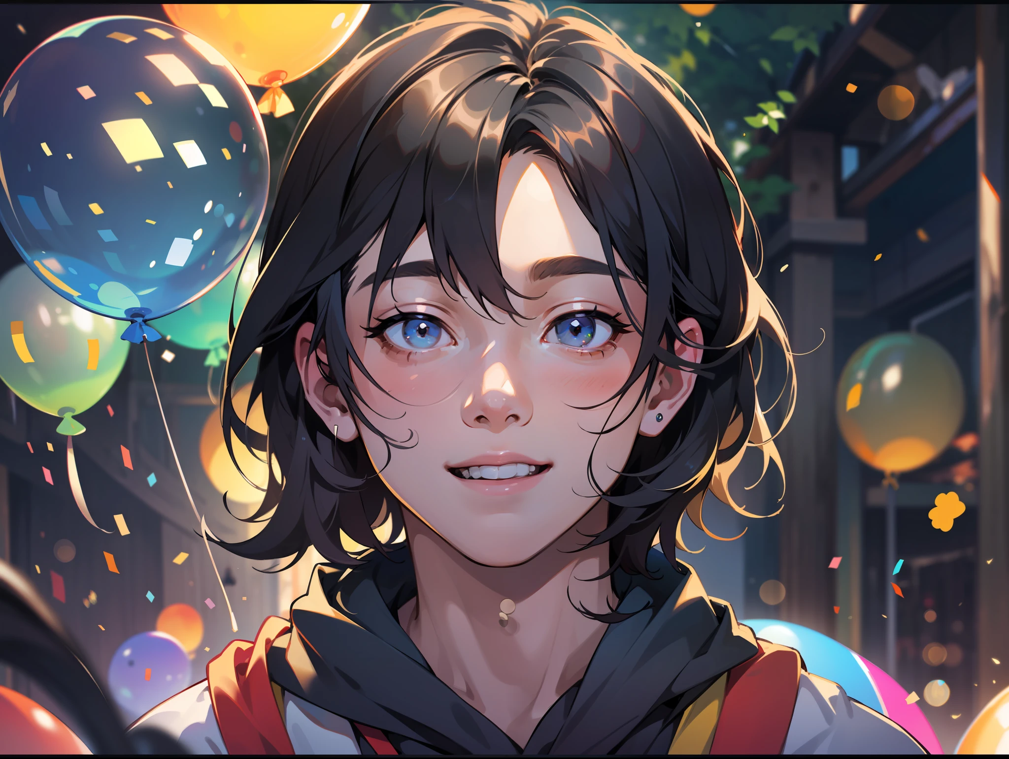 A boy, zoo, many balloons, happy, happy, perfect quality, clear focus (clutter - home: 0.8), (masterpiece: 1.2) (realistic: 1.2) (bokeh) (best quality) (detailed skin: 1.3) (intricate details) (8K) (detail eyes) (sharp focus), (happy)