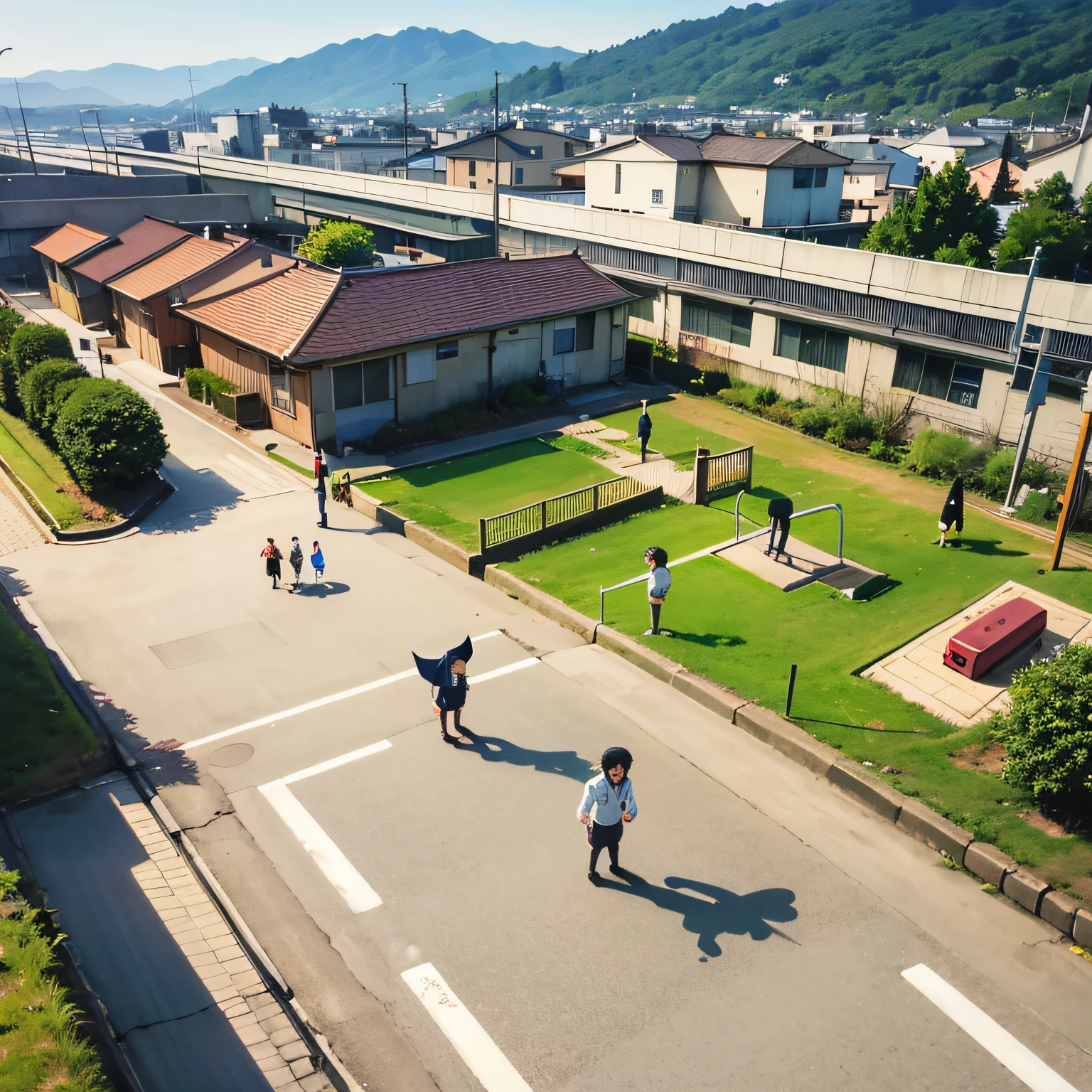 On the playground，Graduates in bachelor's uniforms，Miyazaki Hayao style --auto