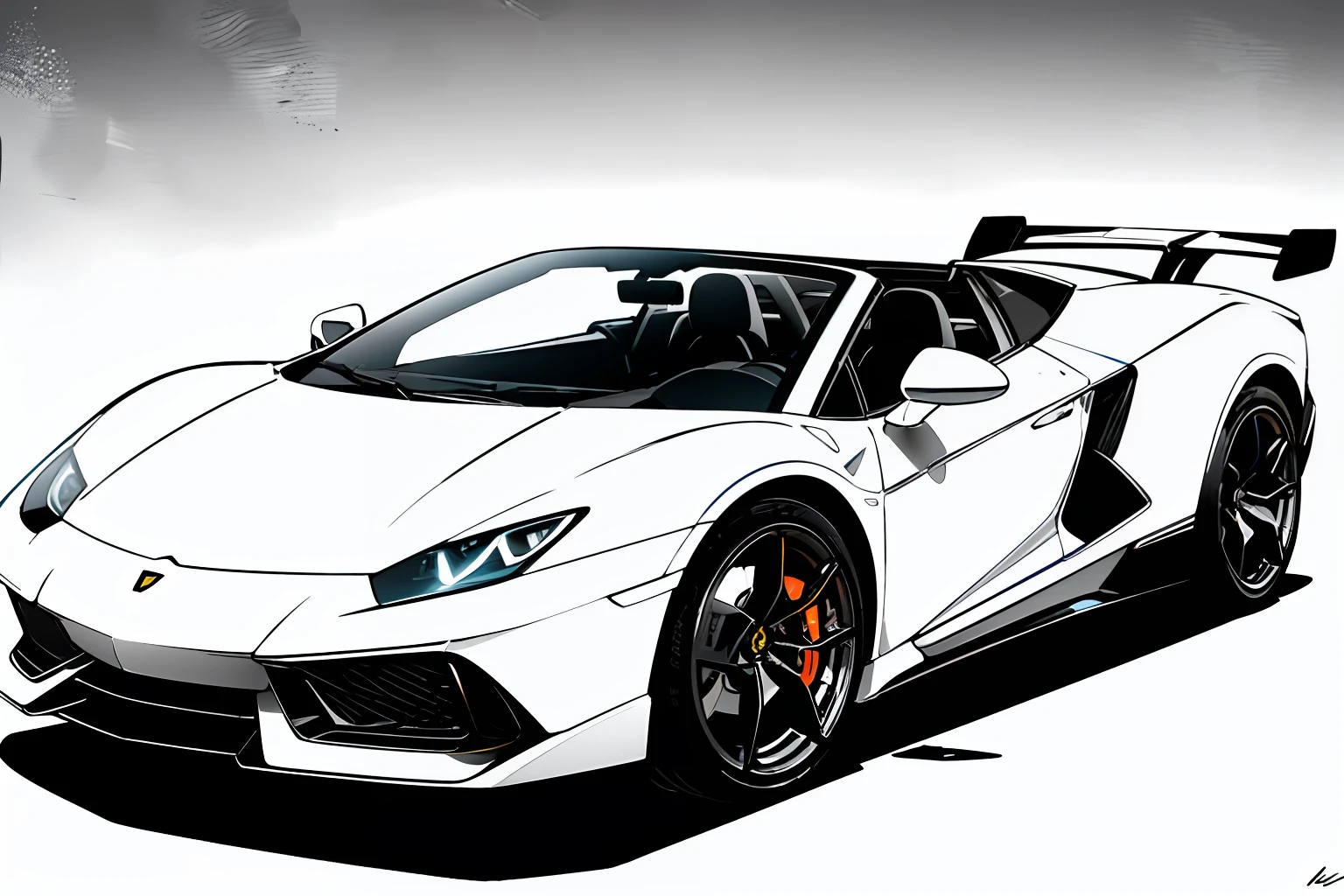 lamborghini,Car,The scene doesn't remove colors, Not shadows.,No color.,white,
(masterpieces, beste Quality, highres:1.4), detailed, intricate detailed, 10, color splashes, line art,