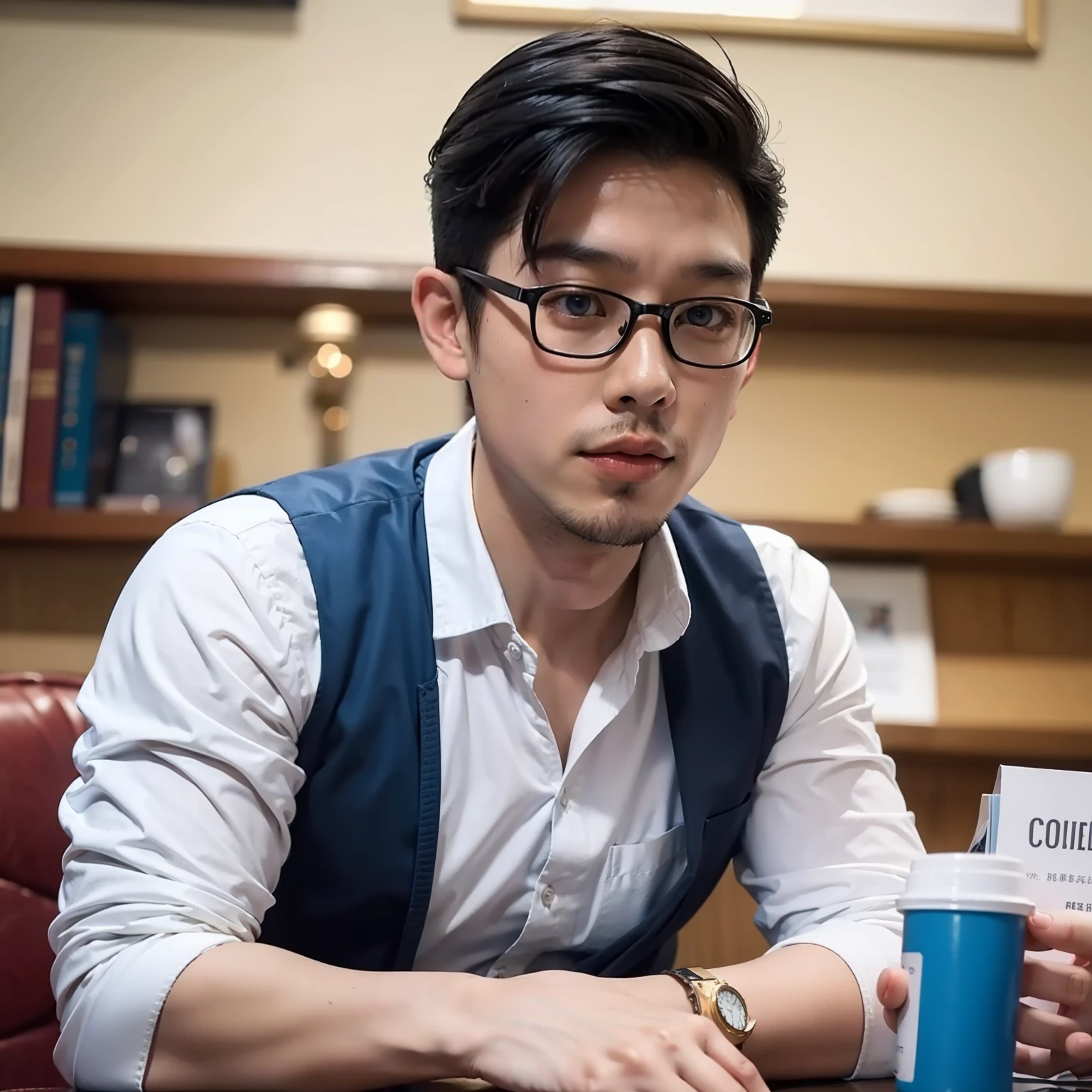 bao, face, handsome, blue eyes, vest