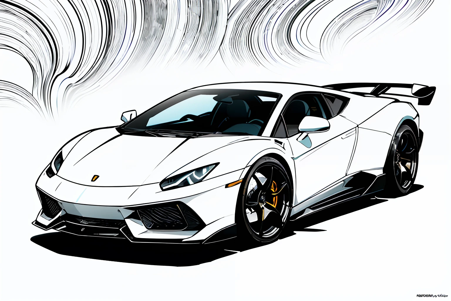 lamborghini,Car,The scene doesn't remove colors, Not shadows.,No color.,white,
(masterpieces, beste Quality, highres:1.4), detailed, intricate detailed, 10, color splashes, line art,