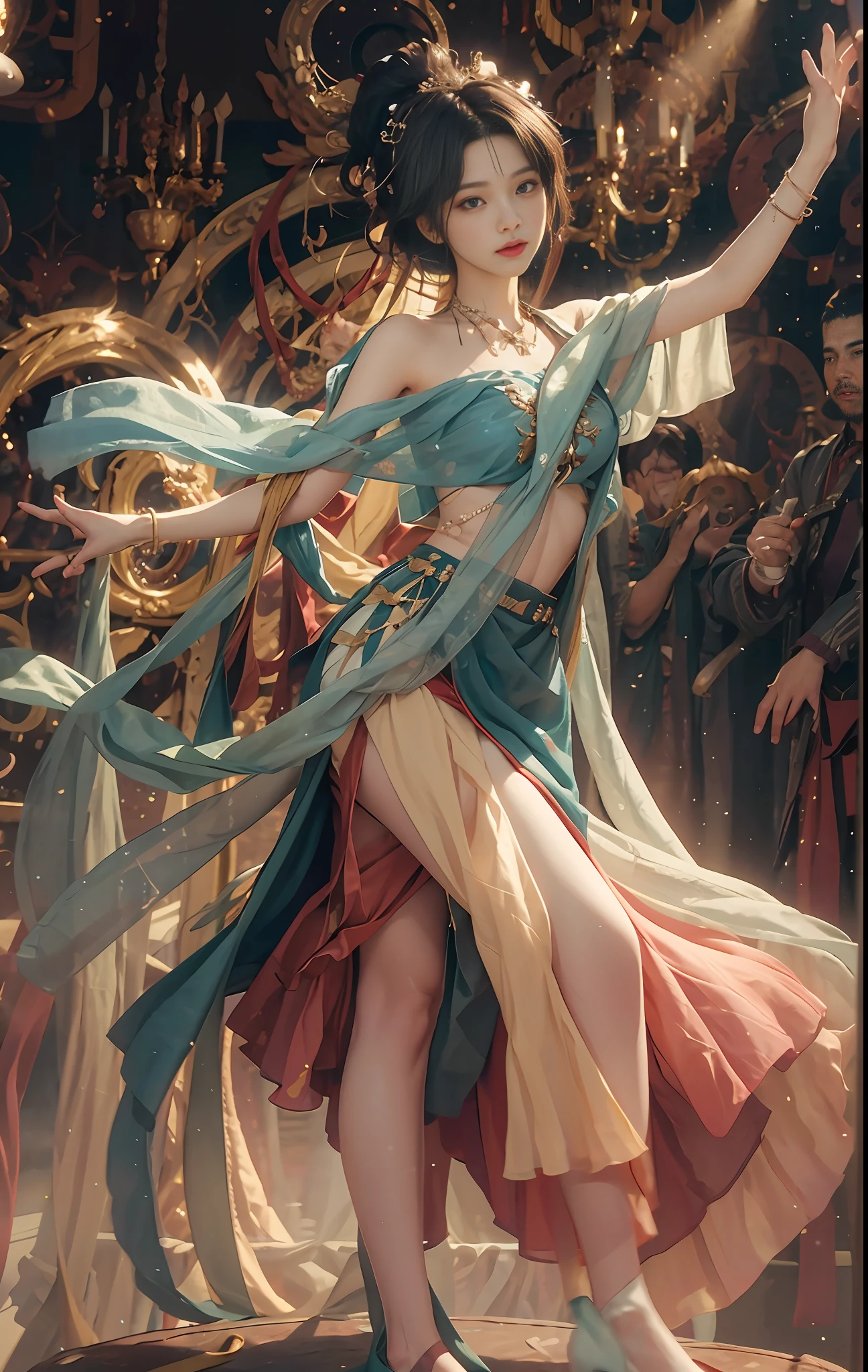 CG Unity 8K wallpapers with the highest quality details, RAW photos of national treasures, realism: 1.3, dynamic angles, short hair, under thin fabric miniskirts: 1.2, movie lighting, lens flares, luxurious rooms, meticulous details