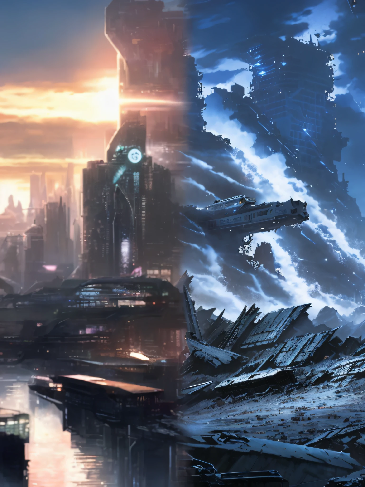 futuristic cities,The background is a futuristic bridge and a futuristic ship, space opera and dystopian style, dystopian scifi apocalypse, In science fiction style, greg beeple, inspired by Stephan Martiniere, scifi concept art, Dystopian digital concept art, inspired by Stephan Martiniere, dystopin future, dystopian sci-fi, dystopian sci-fi