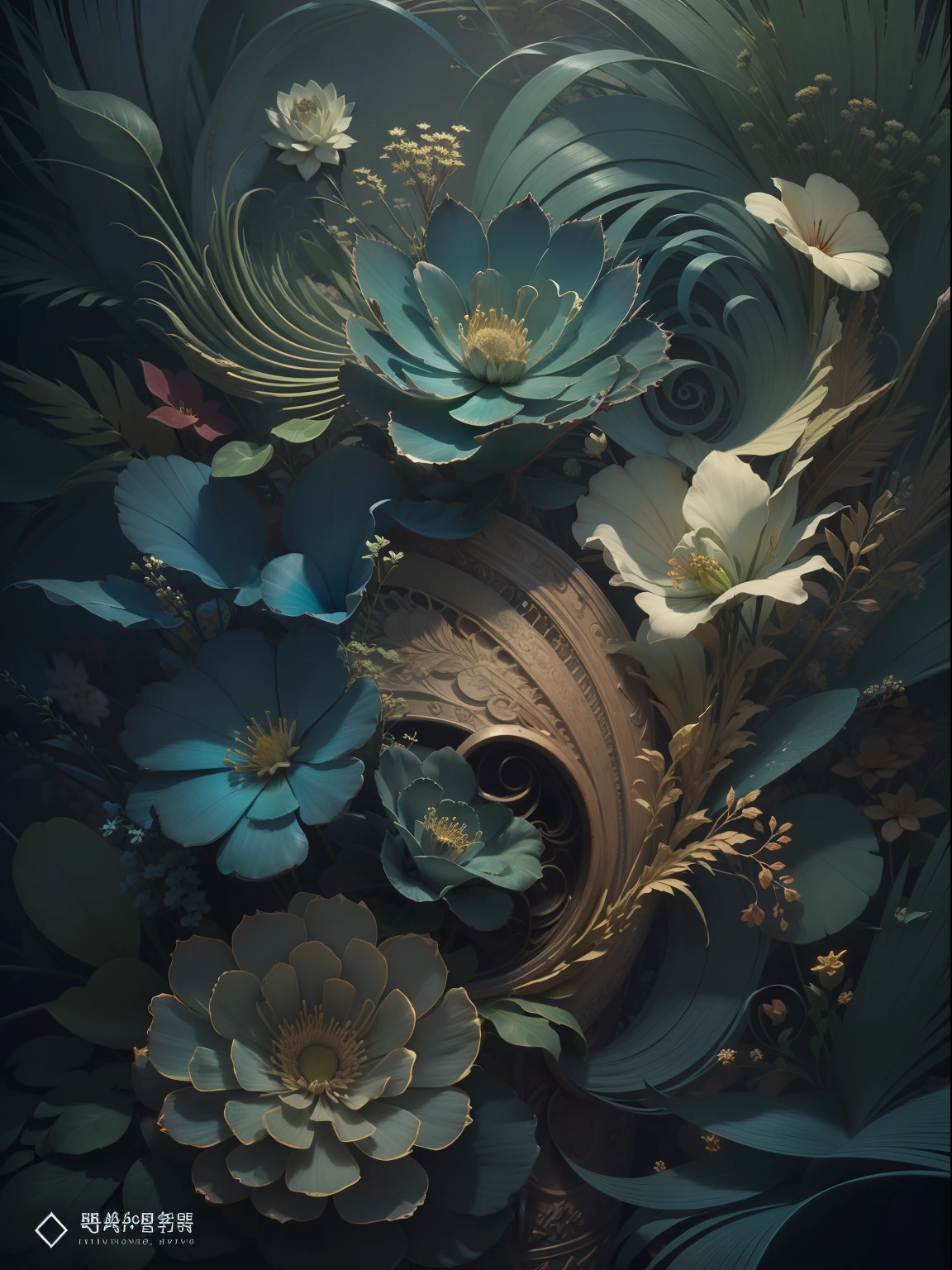 offcial art，统一 8k 壁纸，Ultra-detailded，Beauty and aesthetics，beatifull，masterpaintings，the best quality，（zentangle，a Mandala，Tangles，entangled），（??????? of flower：1.2）dynamic angle，cowboyshot，The most beautiful form of chaos，elegantly，，vividcolor，romanticism lain，atmoshperic，High-end on grade，respectable，European pattern，Metallic，solid，Clear lines，Gold trimmed，3D，C4D，Pattern，solid，Tang grass pattern --auto