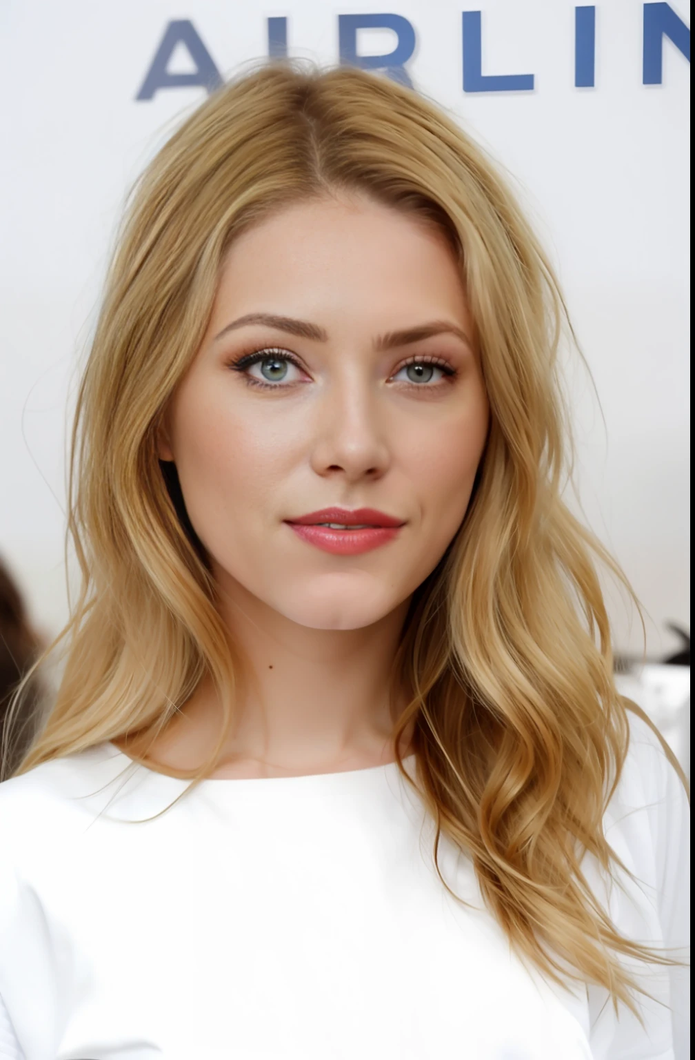 a close up of a woman with long hair and a white shirt, taken in the early 2020s, alana fletcher, britt marling style 3 / 4, britt marling style 3/4, elizabeth olsen, britt marling style, shoulder - length blonde hair, taken in the late 2010s, light-red lips, laura sava --auto