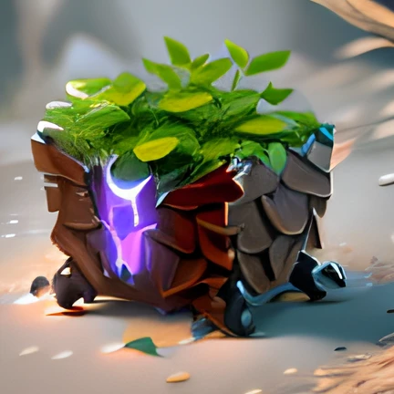 hand painted style，Fantastic chests，ORI style，Available in stone material，Leaves and branches，ultra high def，8K，natural style，metals，circular shape，ultra high def，ambient occlusion render，Zbrush rendering，behance hd，RPG game project，RPG illustration，mobile game