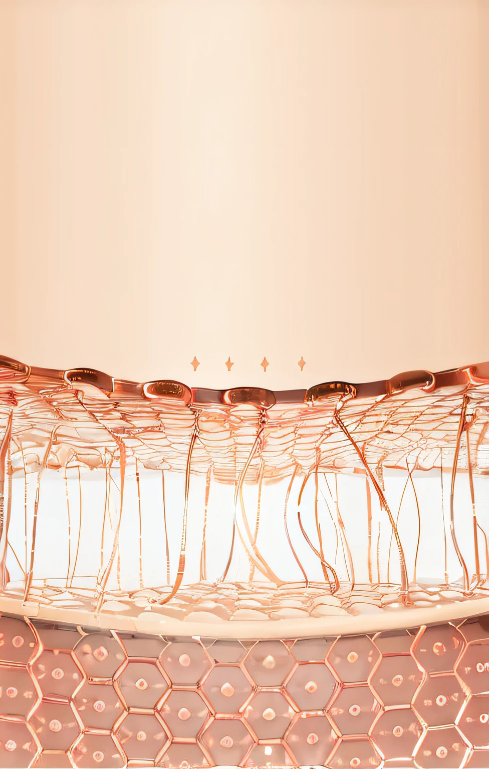 There was a large white and gold cake,There is a lot of chocolate frosting on it, skin texture like a brain, capillaries, scifi nanowires on skin, synthetic bio skin, bottom - view, author:Anna Fossley, mesh structure, membrane, ( ( ( copper ) ) ) wire whiskers, inside a cavernous stomach, honeycomb structure