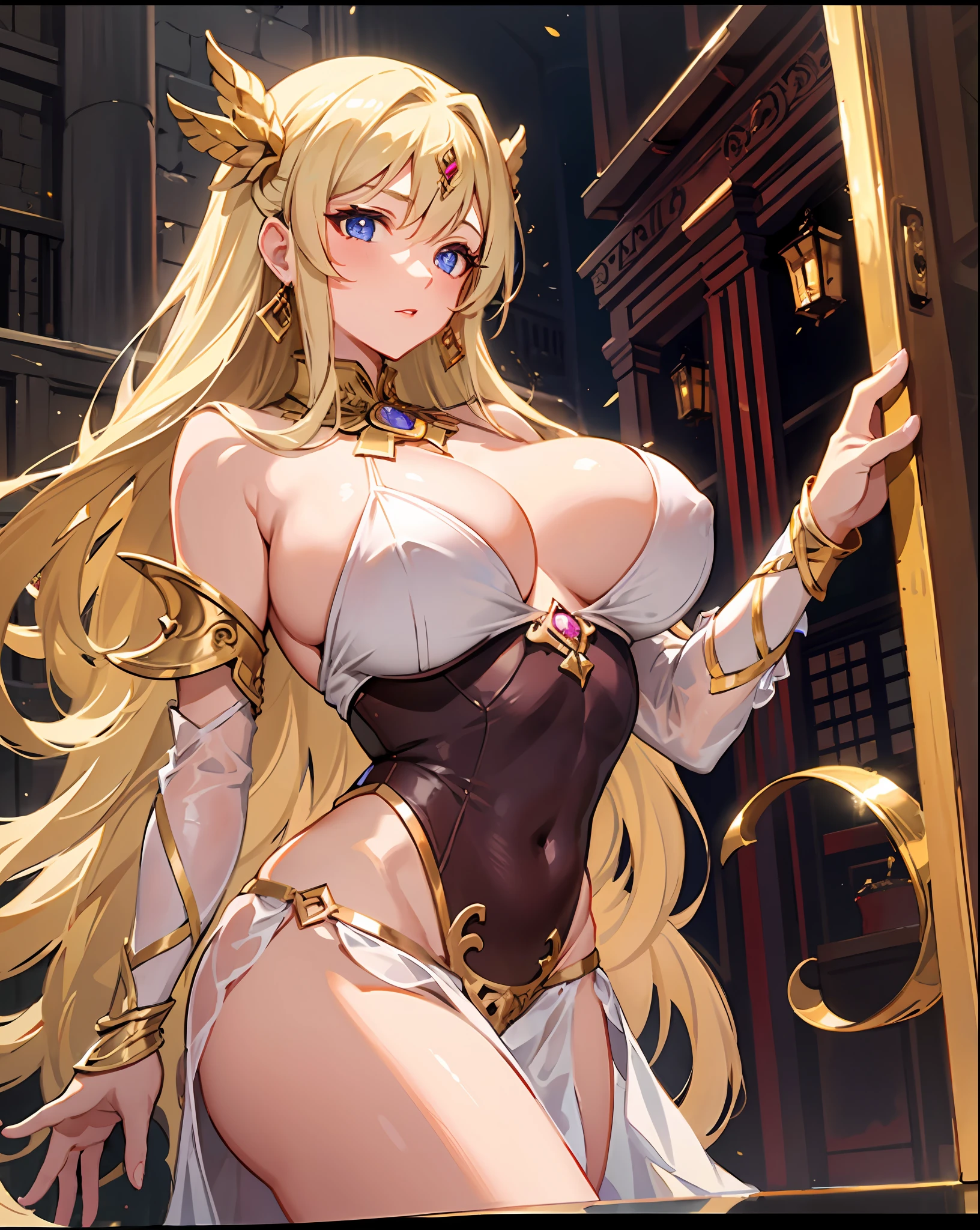1girl huge large breasts,goddesses，Vi delicate and beautiful face,golden hair，flowy，full breast，Convex buttocks，greek clothes，perfectly proportioned, Detailed clothing details,Temple，wonderland，Cinematic lighting, filmgrain, Fujicolor, light and darkcontrast, 8K, 巨作, Textured skin, Super detail, High detail, High quality, high resolucion,