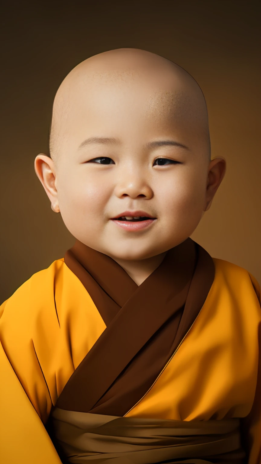a close up of a with a yellow shirt and brown scarf, cute digital painting, buddhist, portrait of monk, cute portrait, monk clothes, close up portrait shot, buddhist monk, Monk, high quality portrait, portrait shooting, color portrait, close up portrait shot, close - up portrait shot, yanjun cheng, Cute, wearing brown robes