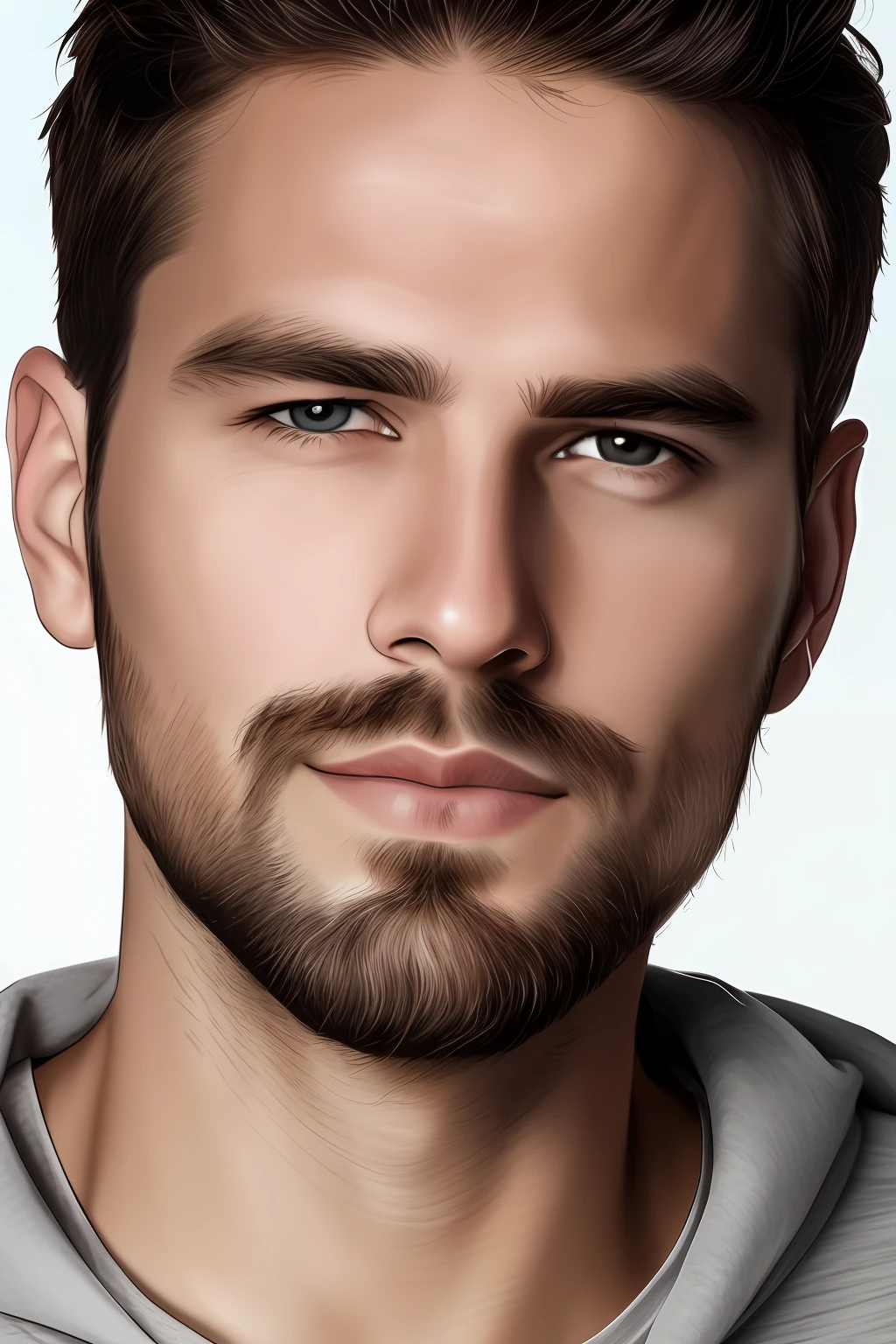 there is a man with a beard and a gray shirt, thin beard, stubble beard, square masculine facial features, stubble beard, beautiful male face, portrait close up of guy, sharp looking portrait, blond brown stubble thin beard, Short beard, handsome attractive face, very attractive man with beard, handsome detailed face, perfect handsome face, attractive male