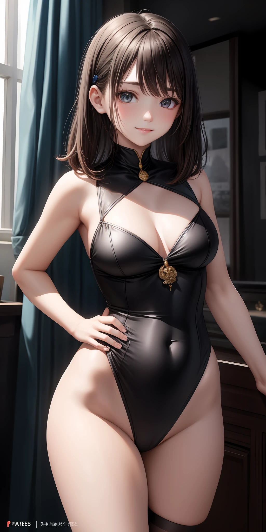 1 pretty girl、blushful、(beste-Quality)、(A masterpice)、Great highlights of the upper body、NSFW 、22yearsold、Baby face、discreet nose and chin、Clair、A slight smile、Medium hair、Brown hair、drooing eyes、s lips、pantiy、Chilarism、Protruding buttocks、fundoshi、slightly thicker thighs、florals、