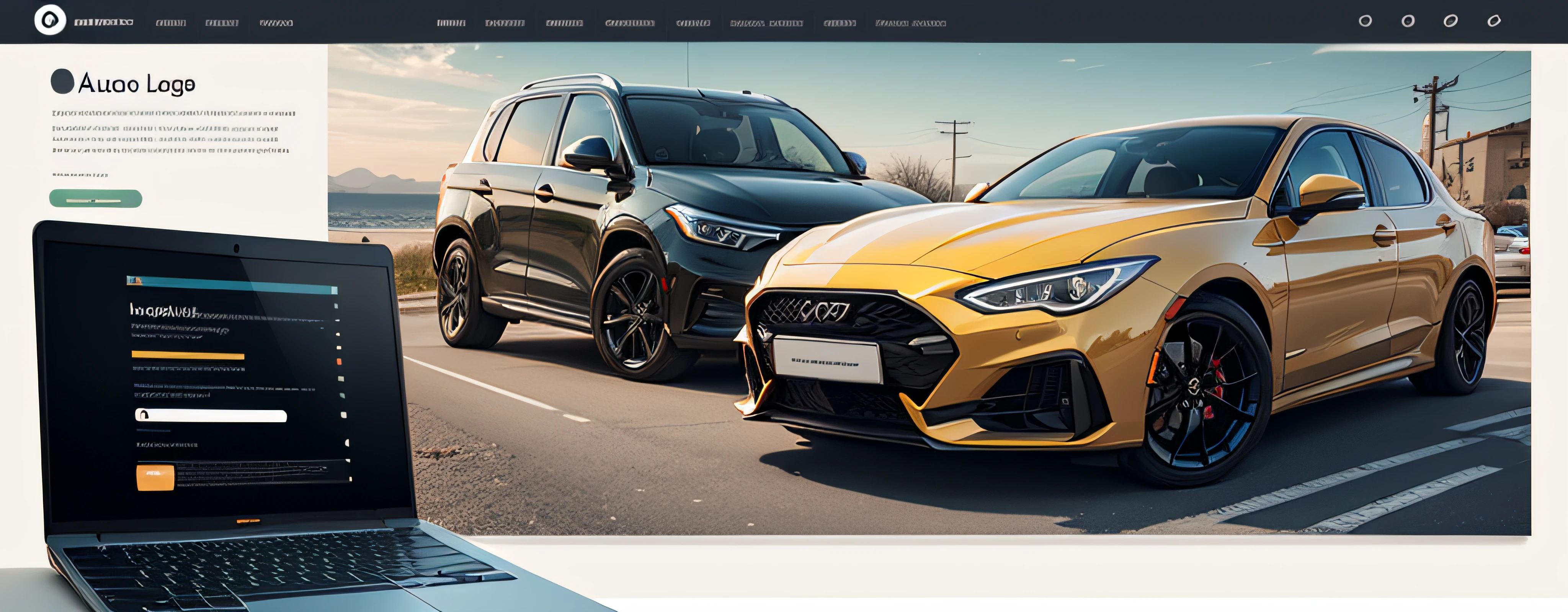 a vehicle aution login page have a car in laptop and next to login form ,  super modern, beautiful login page, amazing login page