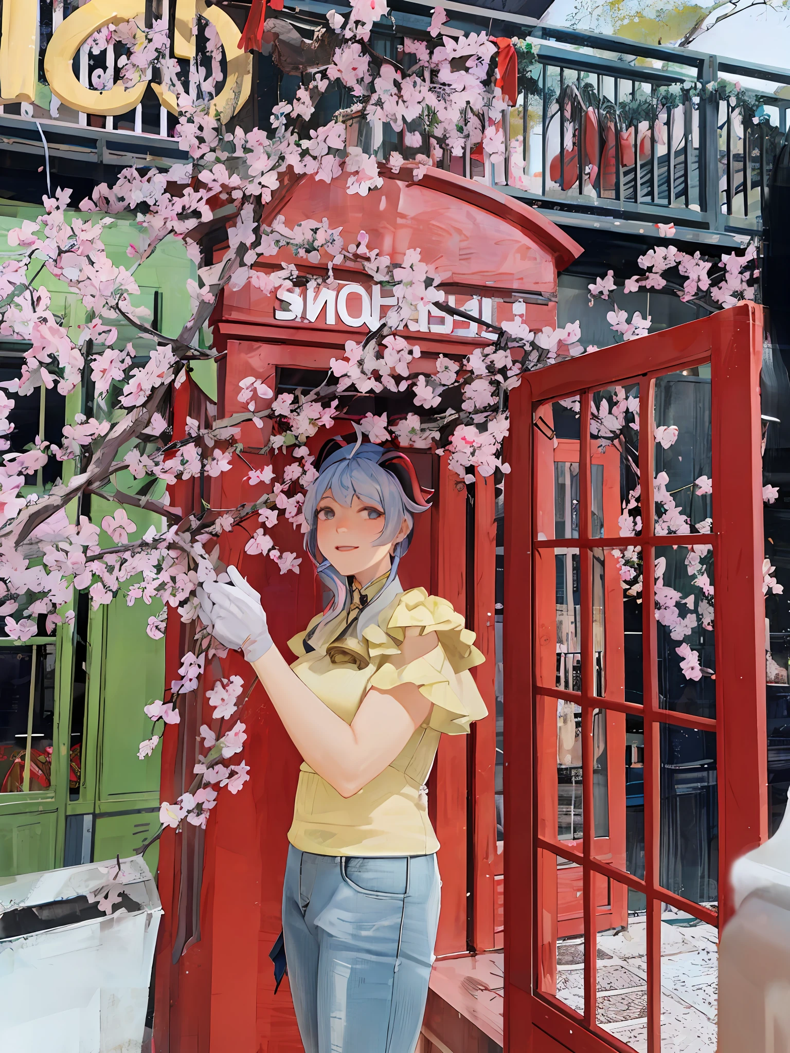 (photorealistic:1.4), (masterpiece, sidelighting, finely detailed beautiful eyes: 1.2), masterpiece*portrait, realistic, 3d face,
ganyu \(genshin impact\), 1girl, ahoge, architecture, bangs, bare shoulders, bell, black gloves, black pantyhose, (blue hair), blush, breasts, chinese knot, detached sleeves, flower knot, gloves, horns, long hair, looking at viewer, medium breasts, neck bell