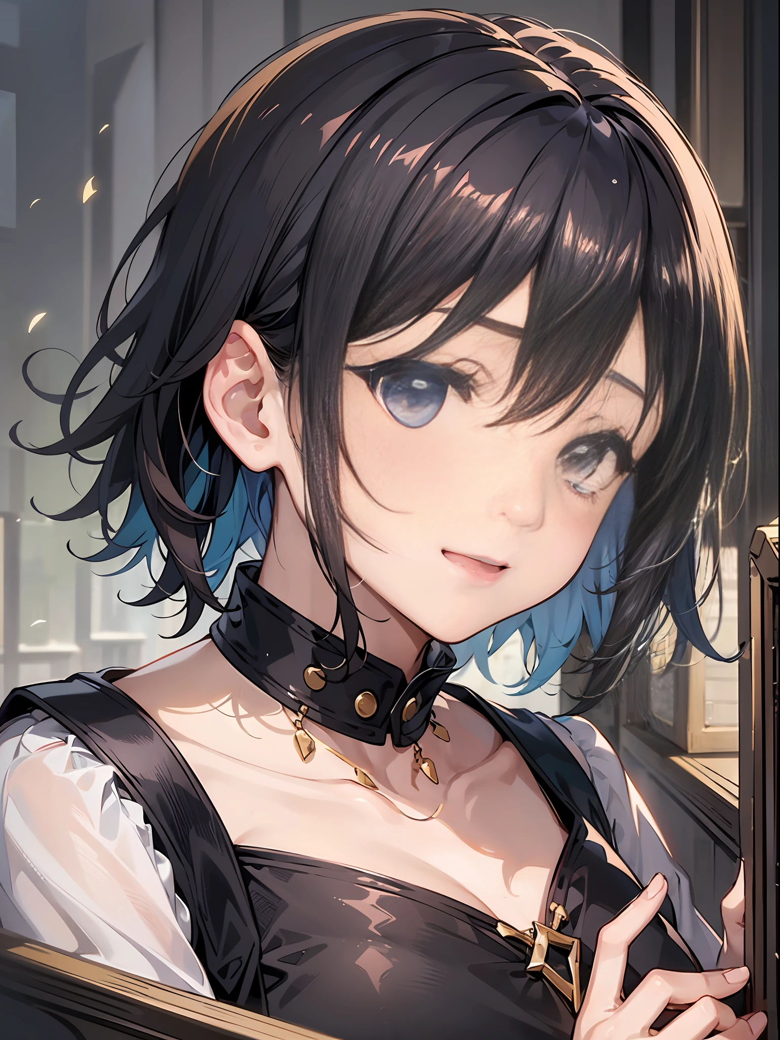 ,巨作, Best quality,8K, ultra-high-resolution,In the corner of the library,The shy girl read a book intently,Suddenly,She looked up,Find yourself meeting the gaze of a strange boy。Her face instantly turned crimson,Quickly lower your head,But he couldn't hide the kind and slightly excited light that appeared in her eyes。