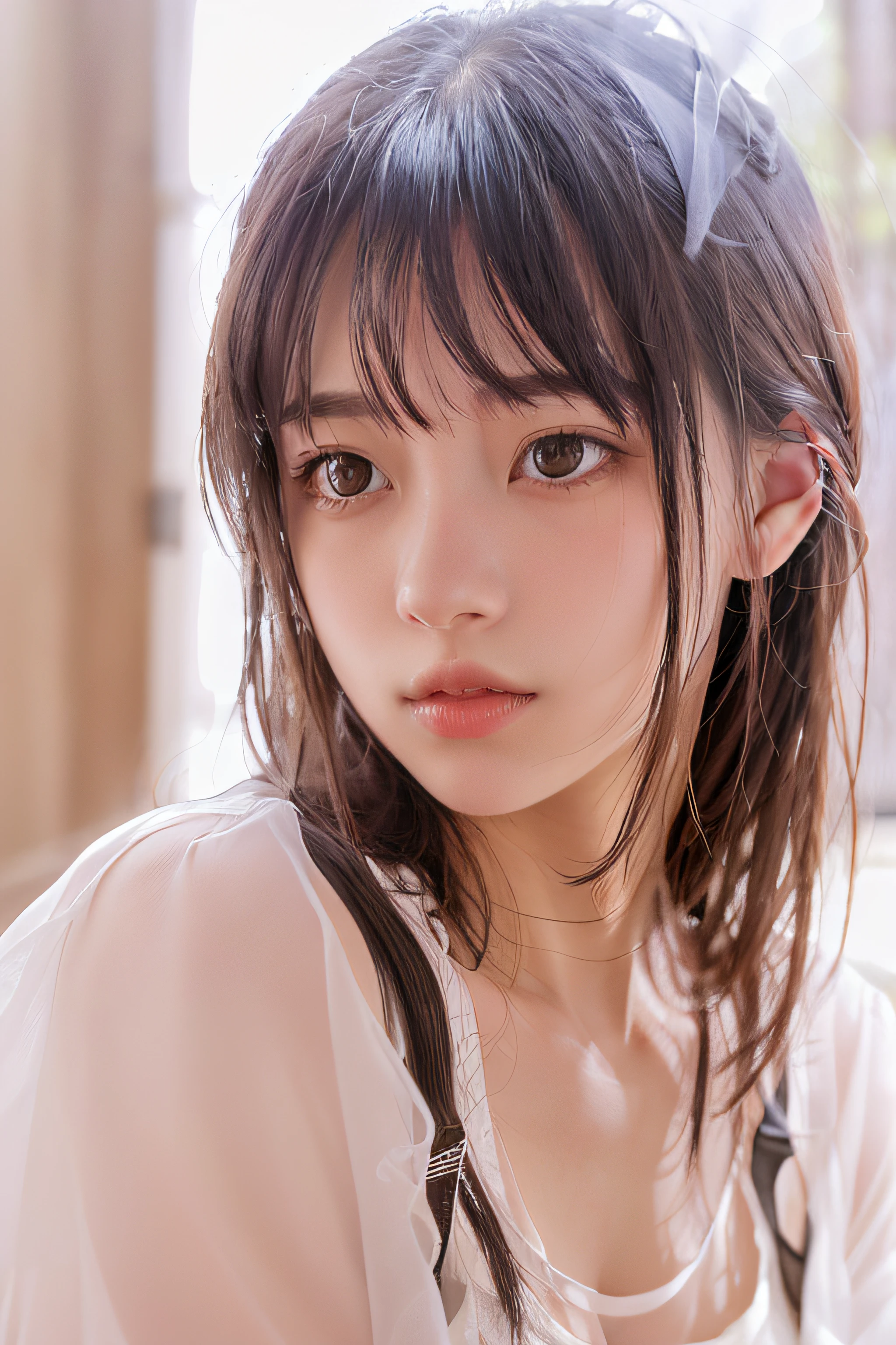 Clothed、(photoRealstic:1.4)、(hiper realistic:1.4)、(Realistic:1.3)、(Smooth lighting:1.05)、(Improved cinematic lighting quality:0.9)、32 k、1girl in、20 years girl、Realistic lighting、Back lighting、Facial Lights、Ray tracing、(brightened light:1.2)、(Quality improvement:1.4)、(Realistic textured skin of the highest quality:1.4)、fine detailed eyes、detailed faces、Fine quality eye、a smile、tshirts、(Enhances the atmosphere of the body line:1.1)、(Increase the beauty of skin texture:1.1)