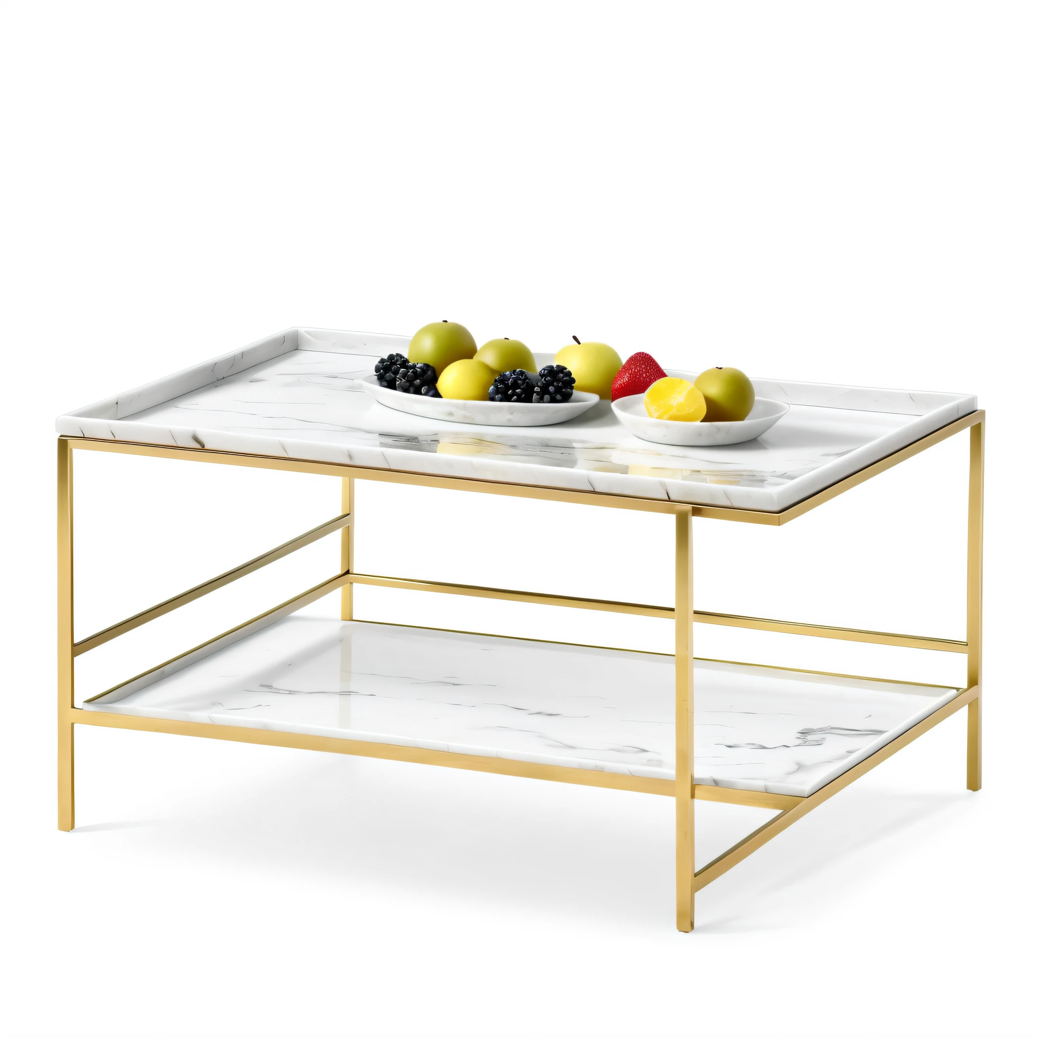 Close-up of the tray of the fruit plate book on the table, rectangle white porcelain table, marble table, White marble，Golden decoration, marble and hint gold, white marble and gold, gauges, right angled view, - H 7 6 8, -H 768, - H 768, table, polished white marble, detailed zoom photo