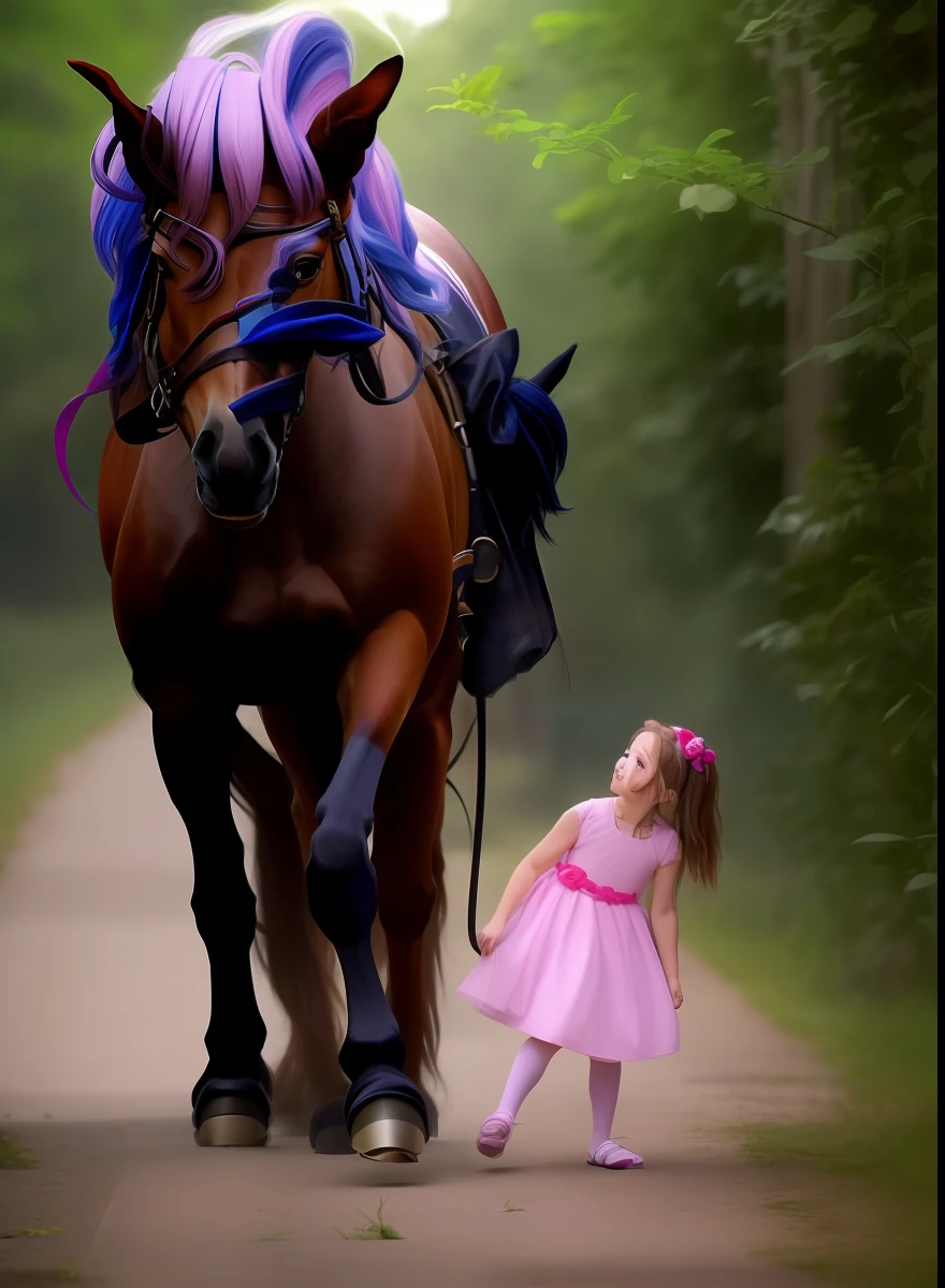 Araffe montando um cavalo com uma menina em um vestido rosa, montando um cavalo preto, beautiful image ever created, with magical creatures, com cavalo conduzido, ou talvez um conto de fadas, cursed images, cursed image, Nostalgia de um conto de fadas, riding a unicorn, foto muito bonita, andar a cavalo, Directed by: Tom Chambers, foto muito assustadora
