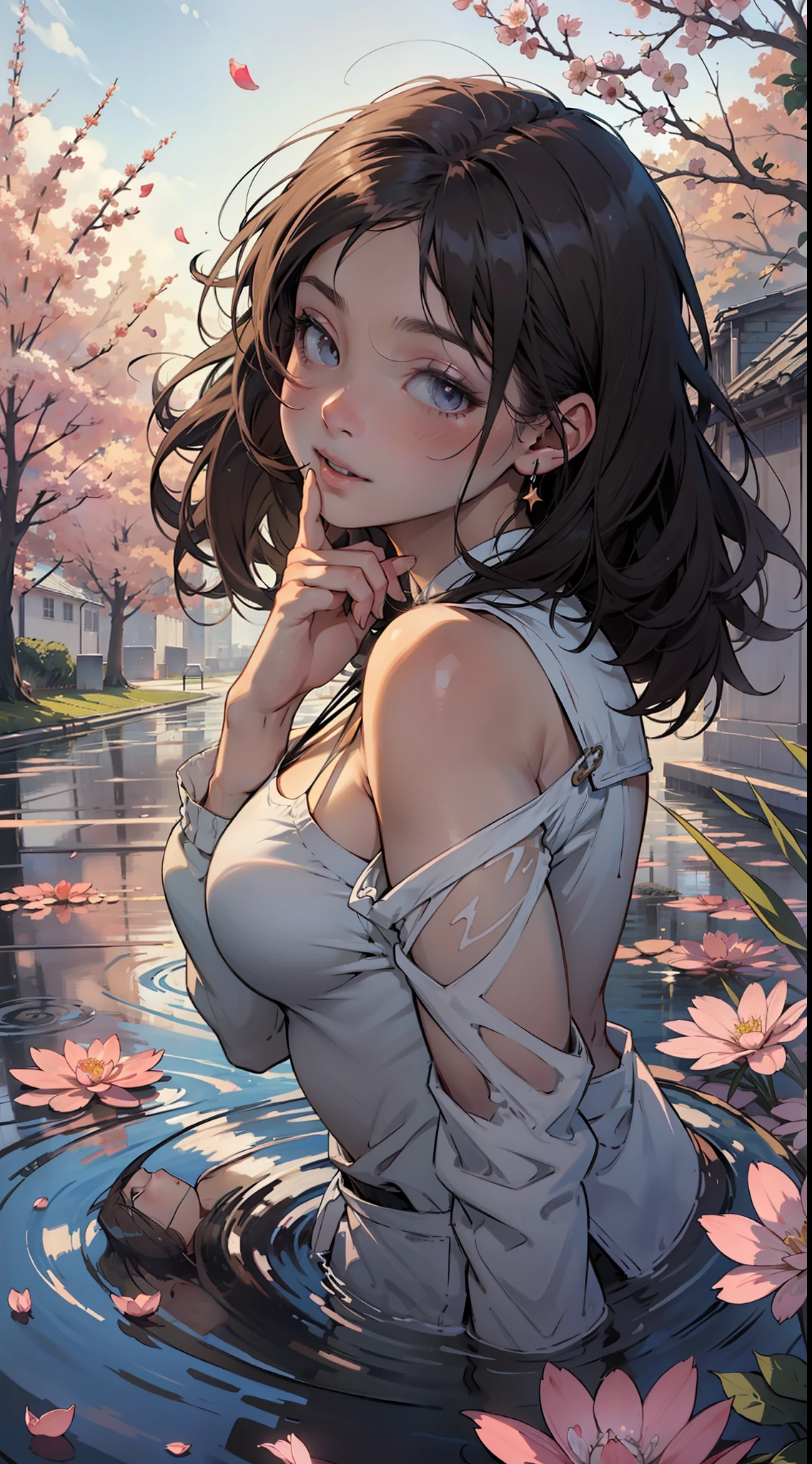 In the spring sun,She is as delicate as a flower petal,That shy look,It was as if the whole world had slowed down,Only she was there,Bloom quietly。 Her face is like the rising sun,That faint pink,Reminiscent of peach blossoms in the early morning。Her eyes were like twinkling stars,The deep black reveals an elusive mystery。These eyes are when shy,Will hang down half,Only a curved crescent shape remains,Make people want to keep looking inside,Discover the secrets of that depths。 Her demeanor has the gentleness of a virgin,Every step is like falling petals,Light and discreet。The voice in which she spoke,It's like a stream gently flowing through a stone,That soft and sweet voice,As if it can melt the hardest heart。 When she laughed,Like a spring breeze gently blowing through the fields,It fills people's hearts with warmth。And when she lowered her head shyly,Her cheeks would glow a thin shade of red,It was an unspeakable innocence and shyness。 Her heart is full of passion and dreams,It's just that she's ashamed to express,Often keep them in the back of their hearts。Her shyness is her most unique brilliance,Make her unique among all,It's unforgettable。 Her shyness,It is an innocence,It is a kind of introversion,It's an emotion,It makes her beauty even more moving,More radiant。It's like a spring flower,Although shy,But still enthusiastically open,Her shyness also makes her more real,More glamorous。,Top-down view,(Digital artwork:1.3),(a sketch:1.1)((Octane rendering)),the city streets,High-rise tail alley,(Shy girl,head lowered,Hold your index fingers in front of your chest and touch each other,shylily,face red),((JK school uniform,short-cut hair)),Full body like,Realistic digital painting portrait,shot at 8k resolution,Gasoline liquid,color pastel,splashart,Pink and blue and purple petals,Lithography in intricate details,(light particules:1.2),(game concept:1.3),(depth of view:1.3),Global illumination,with rich details,Trends on ArtStation,((illustrious)),ultra fine,16K r