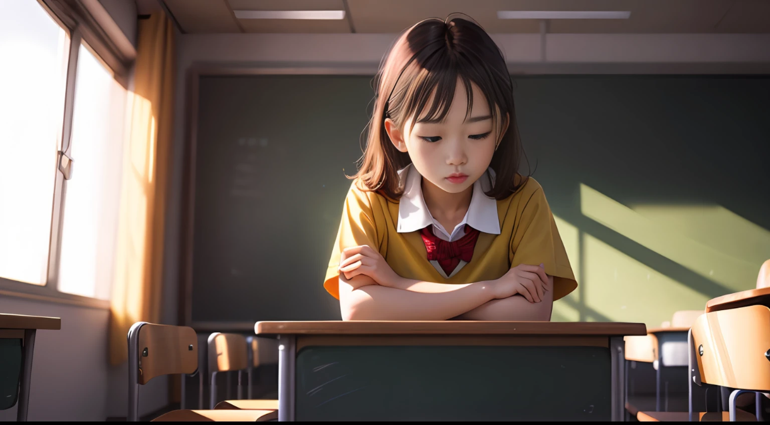 (digital paintting),(最佳质量),Classroom,schoolboy,pupils,examination,Study seriously,8K hyper-realism,Pastel color scheme,gentle illumination, Hora de Ouro, Peaceful atmosphere, Transverse