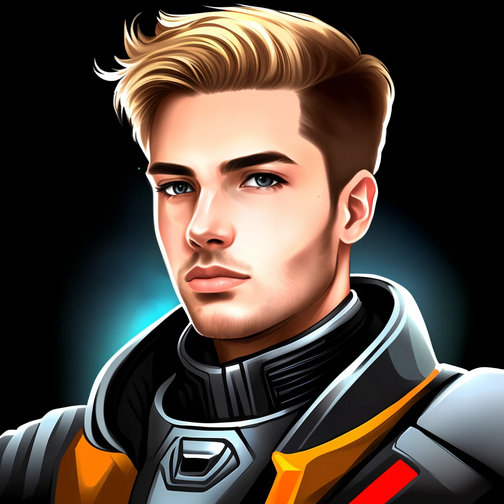 masterpiece, best quality, realistic, ultra detailed, sfw, head shot, a portrait of a young blond man, starsector, sci-fi style clothing, hight-tech gadgets,