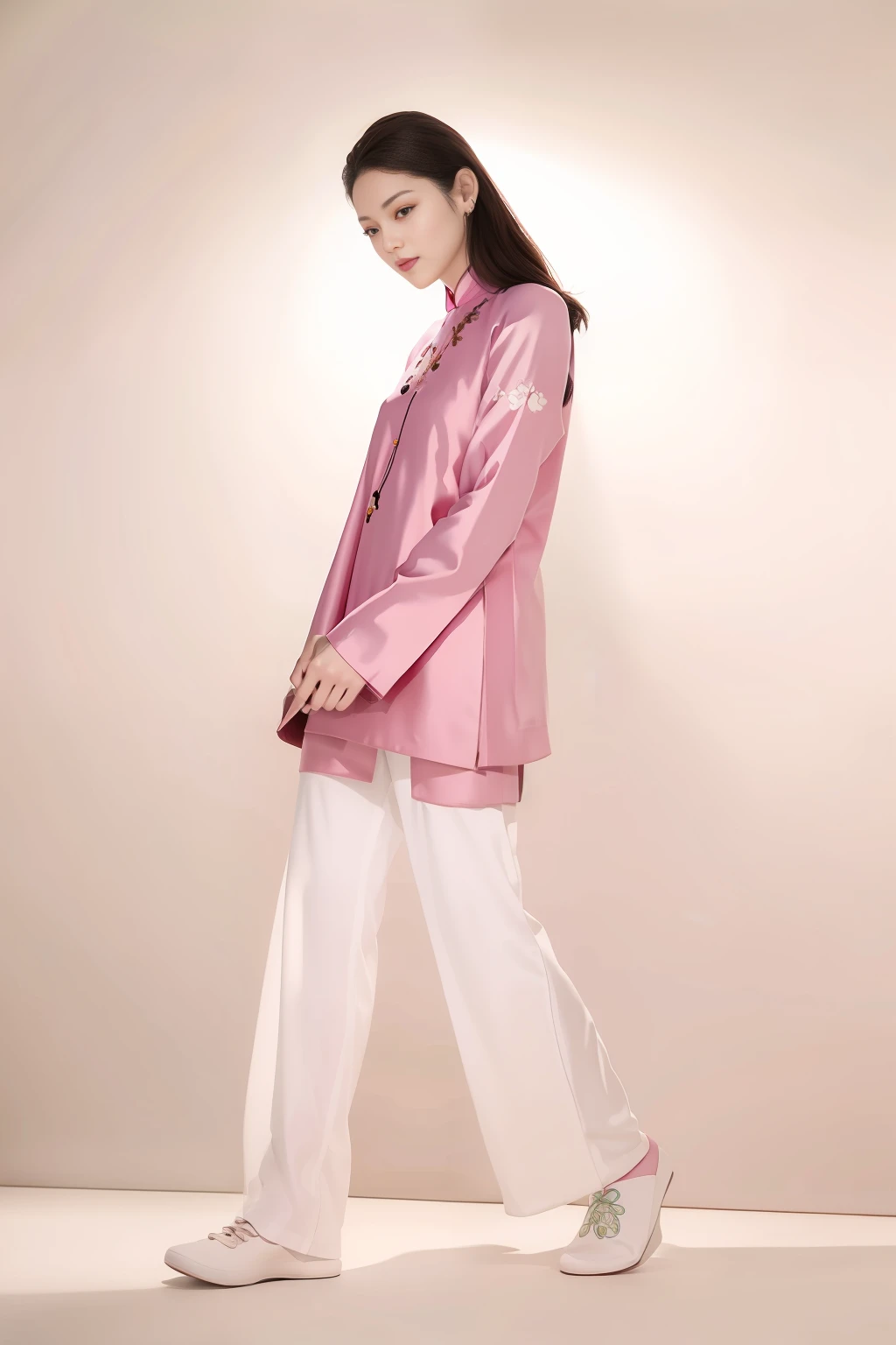 an 8K quality photo of a very beautiful Vietnamese woman in a traditional Vietnamese aodai. She gets light makeup, stand out and pose elegantly. Her face is graceful and good-looking, creating a traditional beauty of Vietnamese women. She is standing in an old castle, holding a bouquet of bright pink lotus flowers. Her tunic is similarly pastel pink, Create a quiet and soothing space. The photo was taken with extreme detail, Make sure every aspect of the photo is sketched with incredible accuracy. The photo does not have any errors in the face, hands and feet, and overall a beautiful and captivating photo. The photo material is designed in an ancient style, with retro and vintage colors, Create a classic and luxurious space. Associated with this scene are works by famous painters and photographers such as Leibovitz, Ansel Adams, và Edward Hopper, along with other artists such as Claude Monet and Georgia O'Keeffe