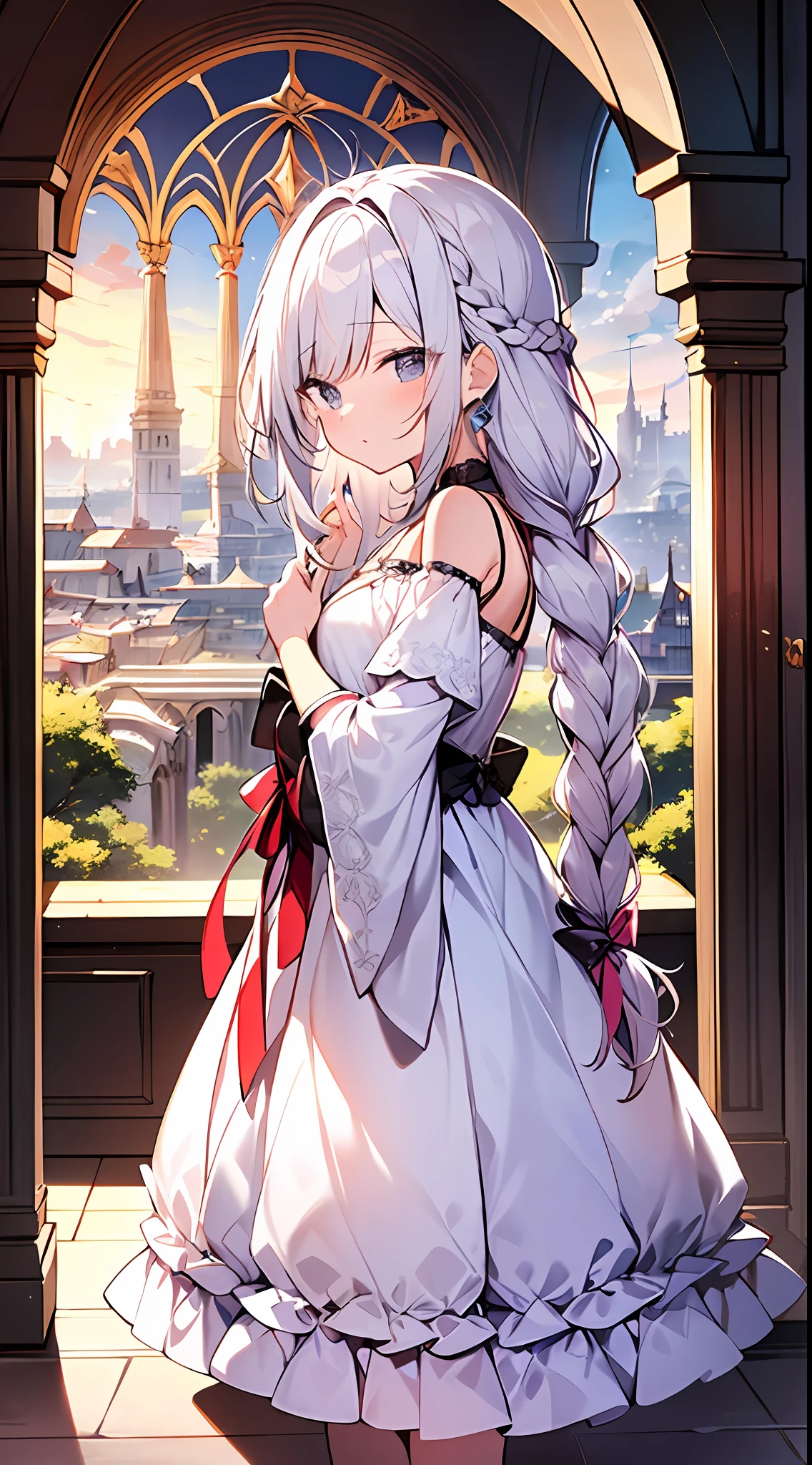 (incredibly absurdres absolutely resolution: 1.5), highest quality, masterpiece, ultra high resolution, 8k, (multiple girls), (gorgeous dresses with many gorgeous and colorful decorations) BREAK shoujo manga style, (loli), soft line drawing, digital enhancement, shojo manga touch, environmental change scenes, shojo manga core, ( Hair length to the shoulders))), (((short braid))), ancient capital of the West, full body visible angle, entangle, beautiful and aesthetic: 1.5, High quality: 1.3