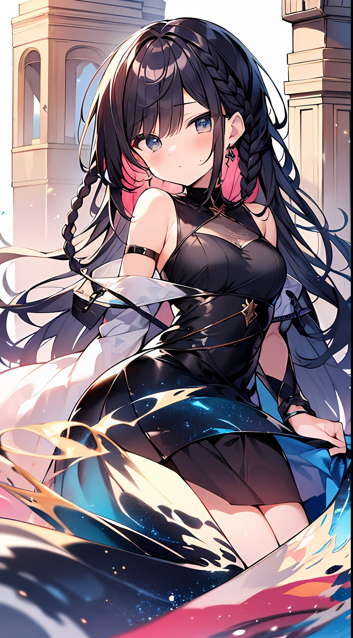 (incredibly absurdres absolutely resolution: 1.5), highest quality, masterpiece, ultra high resolution, 8k, (multiple girls), (gorgeous dresses with many gorgeous and colorful decorations) BREAK shoujo manga style, (loli), soft line drawing, digital enhancement, shojo manga touch, environmental change scenes, shojo manga core, ( Hair length to the shoulders))), (((short braid))), ancient capital of the West, full body visible angle, entangle, beautiful and aesthetic: 1.5, High quality: 1.3