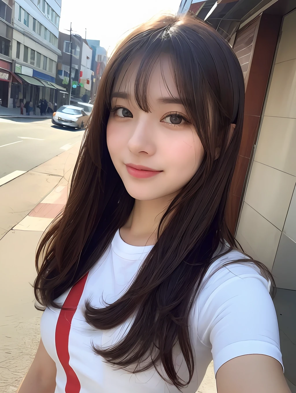 AI
(8k、RAW Photography、beste-Quality、masterece-piece:1.2)、Ultra-detailded、Super Resolution、(Realstic、real photographic:1.37)、portlate、High Definition RAW Color Photography、Professional Photography、highly detailed and beautiful、Heavily detailed、8K wallpapers、amazing detailed、huge filesize、Official Art、Highly detailed CG Unity 8k wallpapers、extremely detailed beautiful girl、very highly detailed face、olhos altamente detalhados、highlydetailed skin、extremely detailed fingers、extremely detailed nose、Highly detailed detailed mouth、Perfect Anatomy、highly detailed back ground、Highly detailed clothing、Girl 1 person、(18:1.2)、Teen、A pretty girl、famous Japan idol、a Pretty、Realistic body、small nipple柄、White Skin Skin、shining skin、Slim body、handsome body、Brown-haired、Short constricted curly hair、(Blunt bangs:1.2)、smile on face、kawaii、zora々Right、pretty face、lifelike face、Delicate eys、Sauce order、White T-shirt、skirts、耳环、Looking at the camera、cow-boy shot、front facing、Standing、Contrapo, Street, public, dynamic lighting,