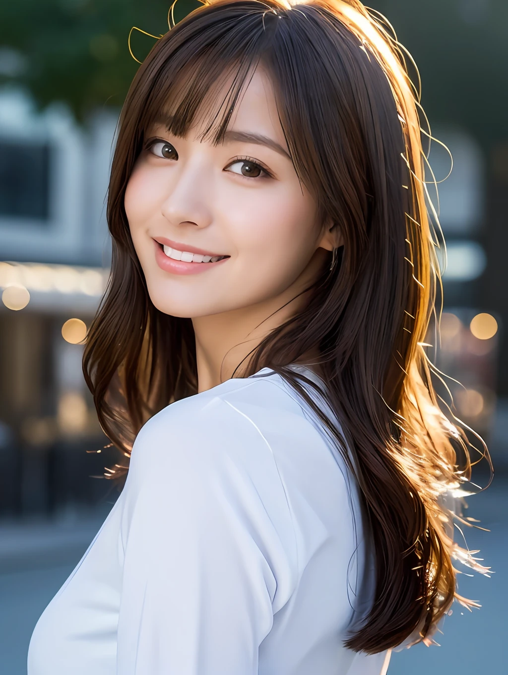AI
(8k、RAW Photography、beste-Quality、masterece-piece:1.2)、Ultra-detailded、Super Resolution、(Realstic、real photographic:1.37)、portlate、High Definition RAW Color Photography、Professional Photography、highly detailed and beautiful、Heavily detailed、8K wallpapers、amazing detailed、huge filesize、Official Art、Highly detailed CG Unity 8k wallpapers、extremely detailed beautiful girl、very highly detailed face、olhos altamente detalhados、highlydetailed skin、extremely detailed fingers、extremely detailed nose、Highly detailed detailed mouth、Perfect Anatomy、highly detailed back ground、Highly detailed clothing、Girl 1 person、(18:1.2)、、A pretty girl、famous Japan idol、a Pretty、Realistic body、small nipple柄、White Skin Skin、shining skin、Slim body、handsome body、Brown-haired、Short constricted curly hair、(Blunt bangs:1.2)、smile on face、kawaii、zora々Right、pretty face、lifelike face、Delicate eys、Sauce order、White T-shirt、skirts、耳环、Looking at the camera、cow-boy shot、front facing、Standing、Contrapo, Street, public, dynamic lighting,