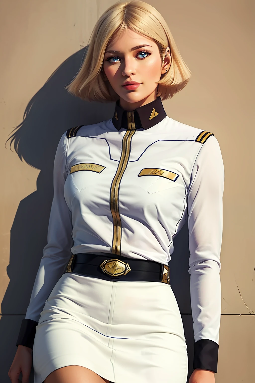 1girl, sayla mass, elegant, masterpiece, intricate, realistic, best quality, absurdres, high face detail, perfect eyes, 18 years old, cowboy shot, illustration, vibrant colors, white uniform, skirt