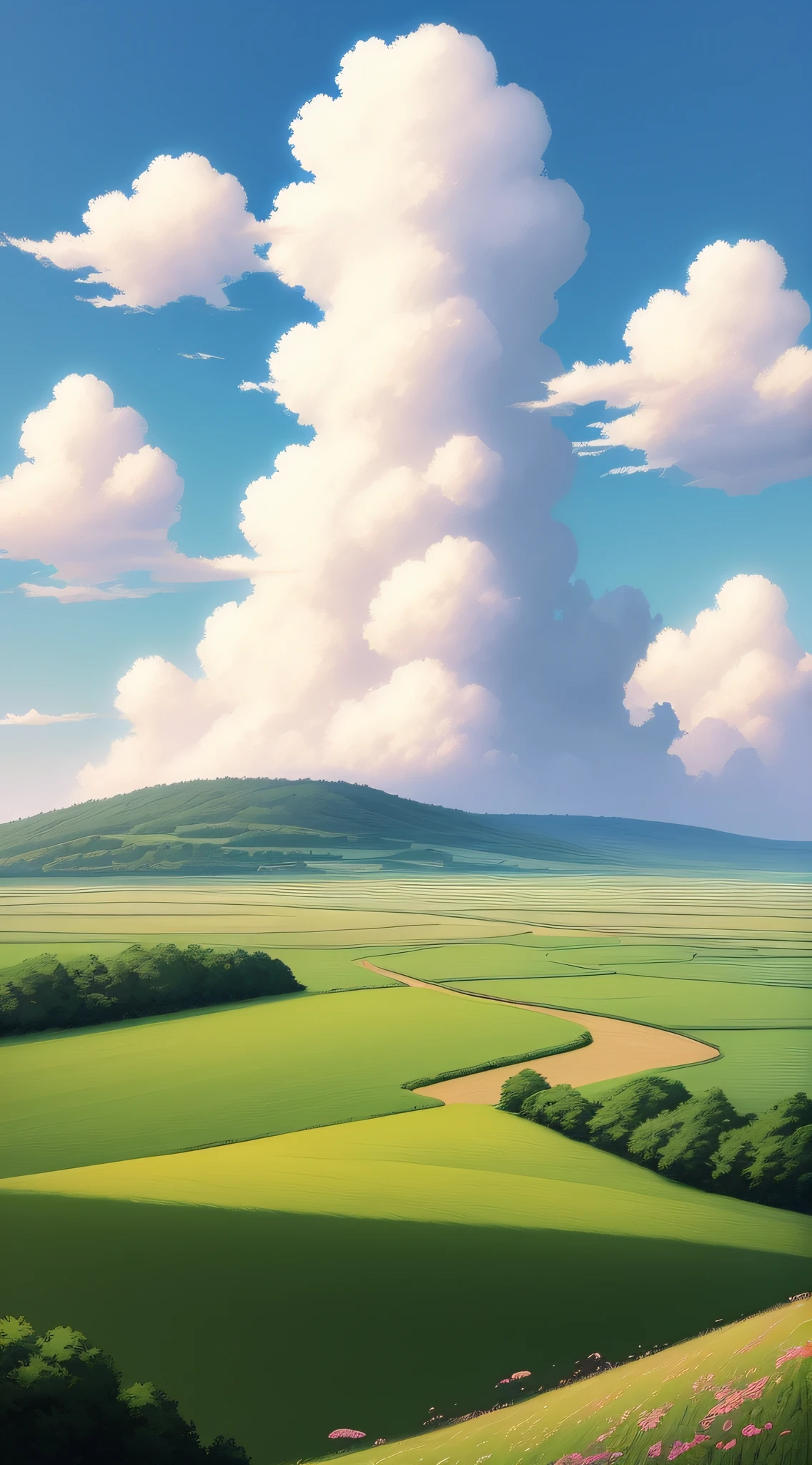 Beautiful fluffy clouds. Anime, Anime Sky, Ghibli Art Style, Concept Art, Meadow