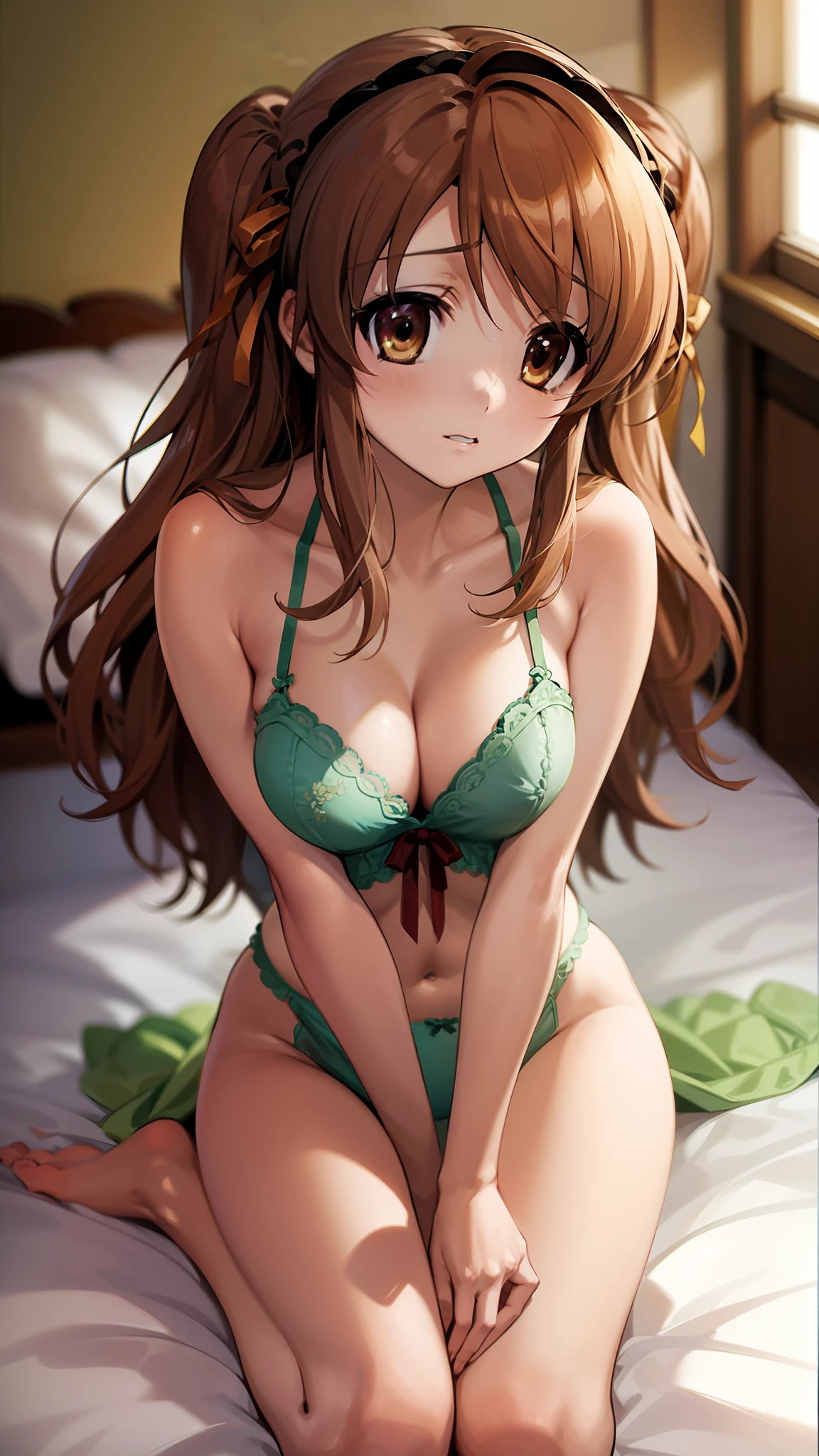Changing clothes The Melancholy of Haruhi Suzumiya Mikuru Asahina Green Lingerie Shyness beste-Quality 独奏 anime illustrated kawaii