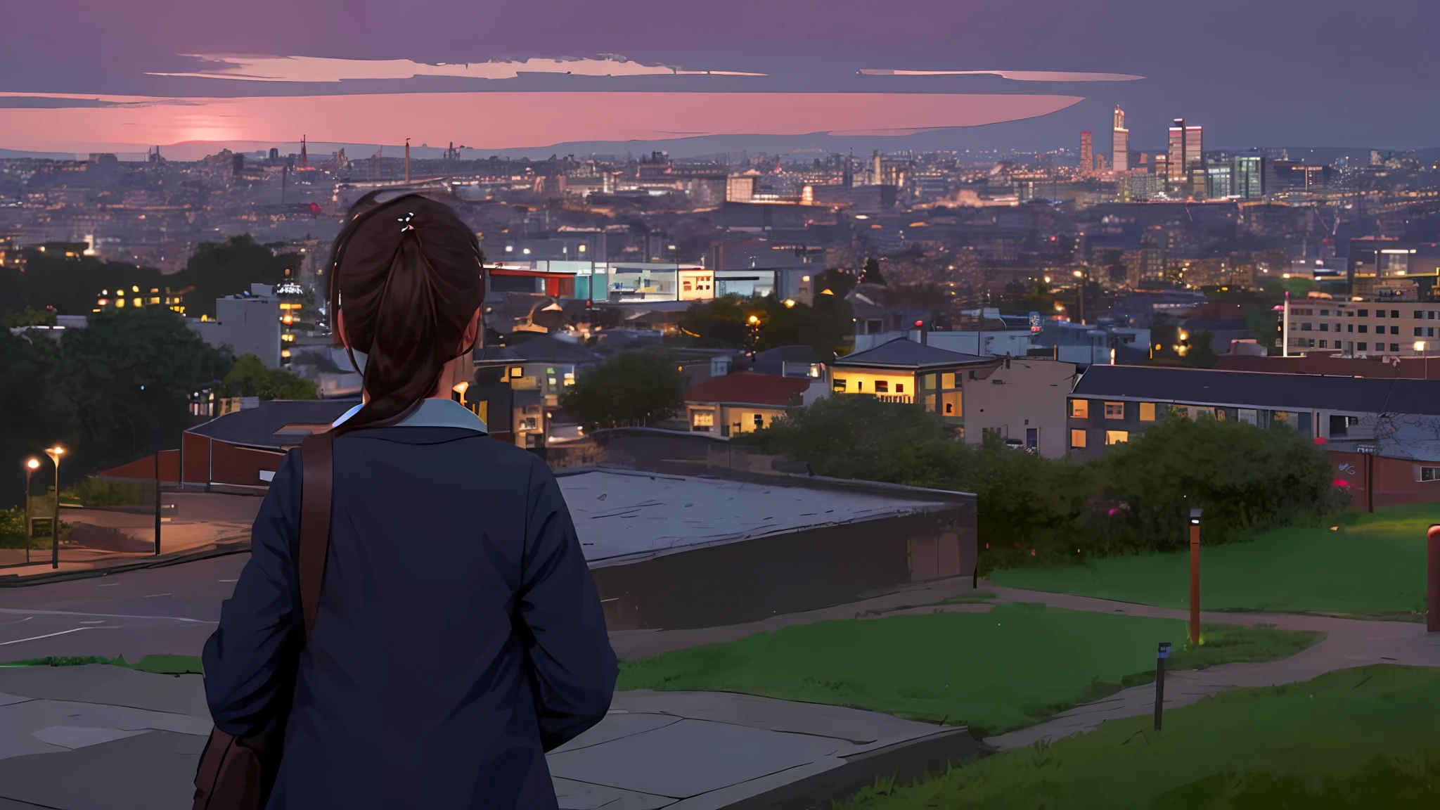 (((1girl, solo))), serafuku, school uniform, scenery, city, dusk