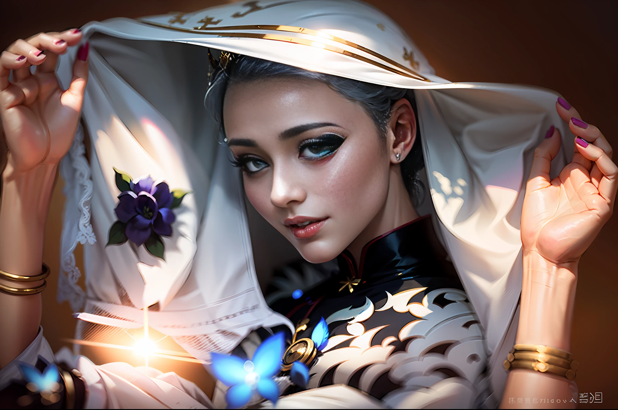 anime_art_style,masterpiece_portrait,distinct_image,high_resolution,intricate_details,perfect_anatomy,perfect_eyes,perfect_body,perfect_arms,perfect_hands,Urban_Fantasy,front_focus,love_hotel,1girl,full-face blush,crown braid,white gradient blue hair,heavy eyelashes,slender eyebrow,sky blue eyes,mature_female,small medium breasts,slender_wrist ,Red Chinese wedding dress,sitting,Shameful face,turnred face,arm behind head