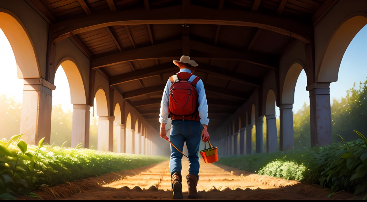 （digital paintting），（optimal quality），1 man，farmer，Farming，crops，8K hyper-realism，Pastel color scheme，gentle illumination, Hora de Ouro, Peaceful atmosphere, Transverse